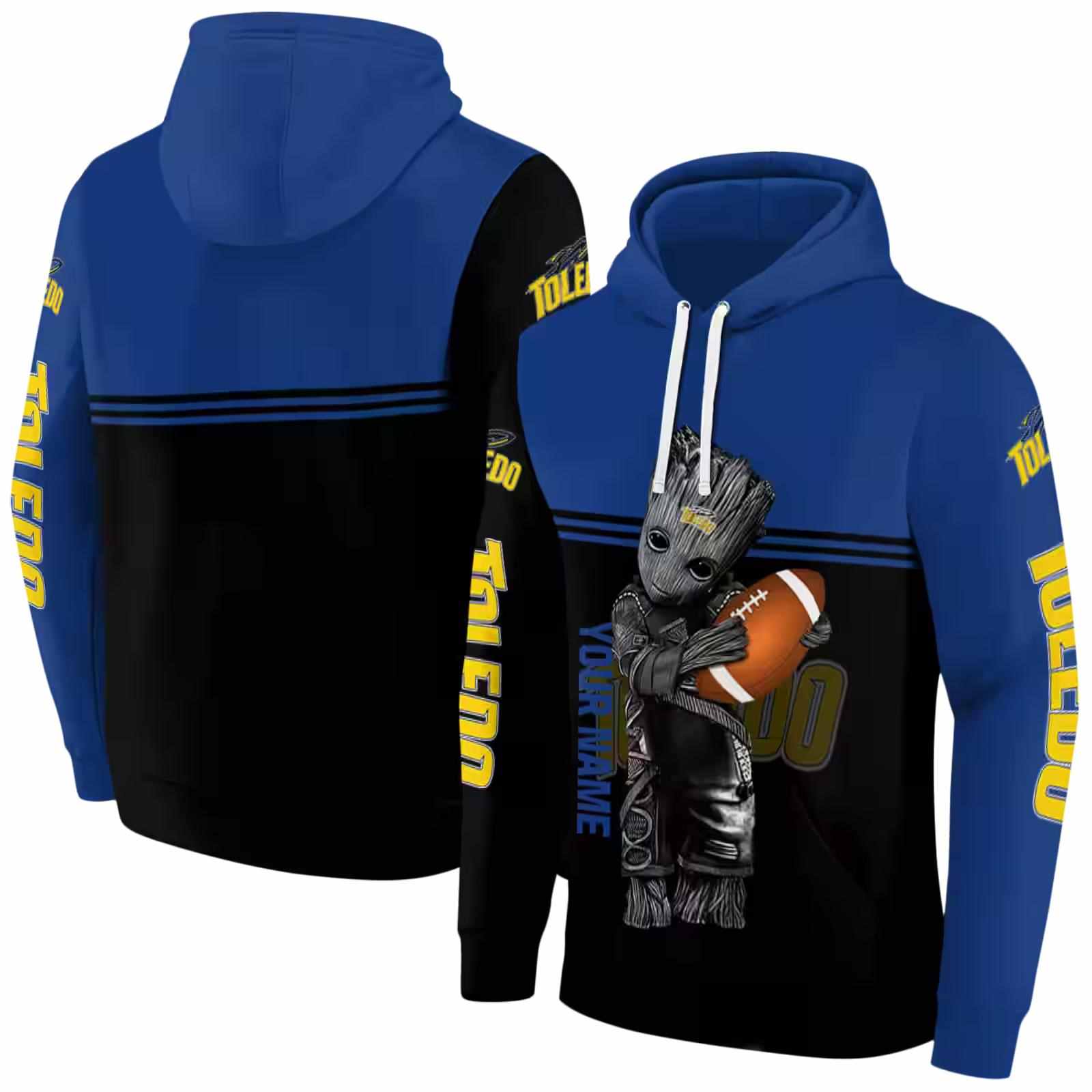 personalized toledo rockets baby groot blue black hoodie fashion forward