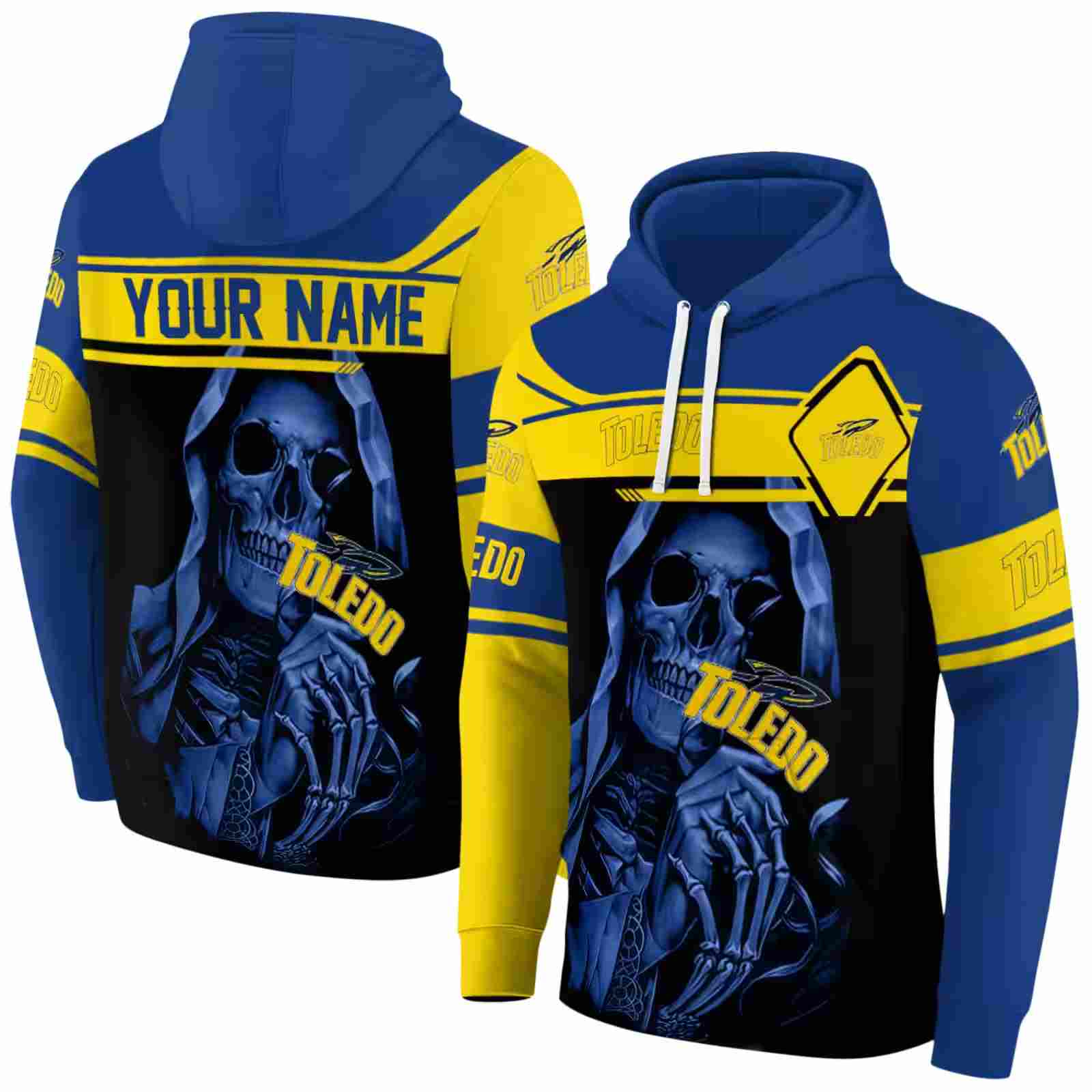 personalized toledo rockets grim reaper blue black hoodie fashion forward