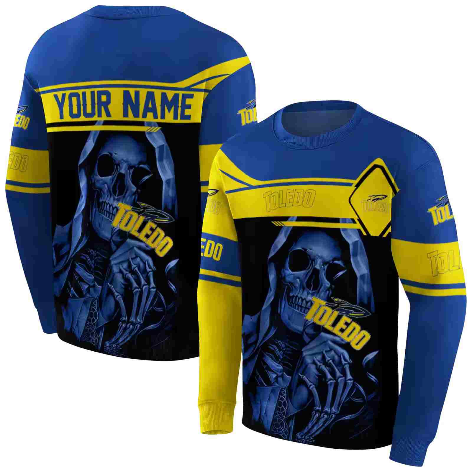 personalized toledo rockets grim reaper blue black hoodie premium grade