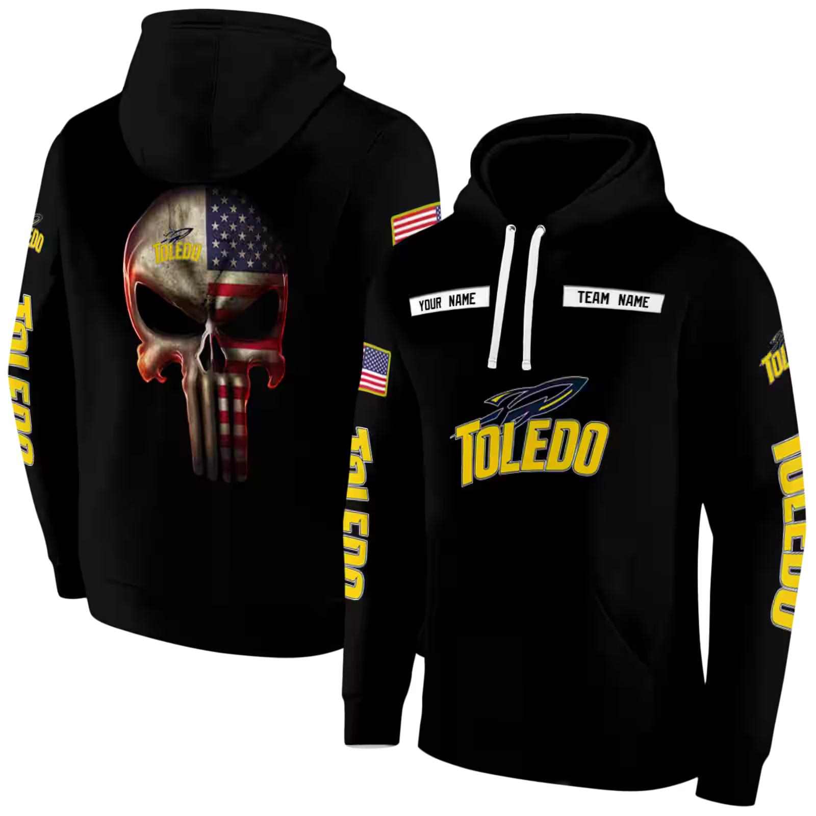 personalized toledo rockets punisher skull black hoodie fashion forward