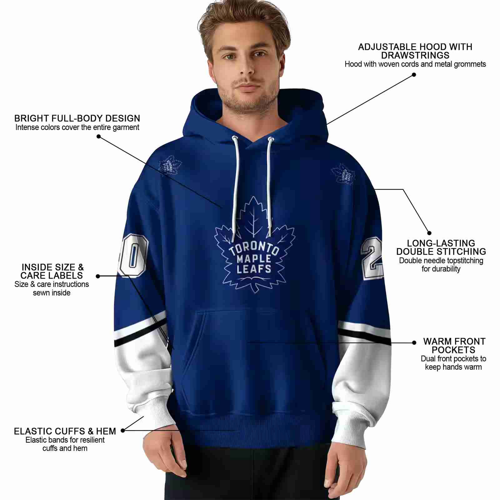 personalized toronto maple leafs striped sleeves blue hoodie latest model