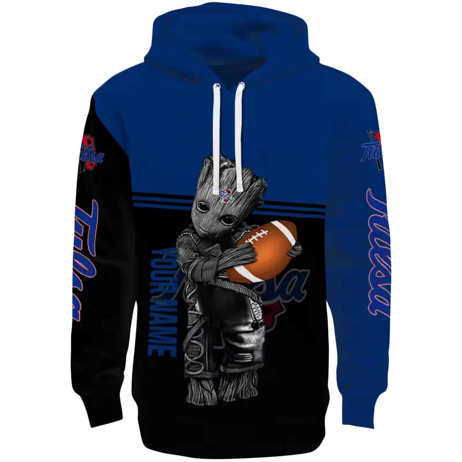 Personalized Tulsa Golden Hurricane Baby Groot Blue Black Hoodie