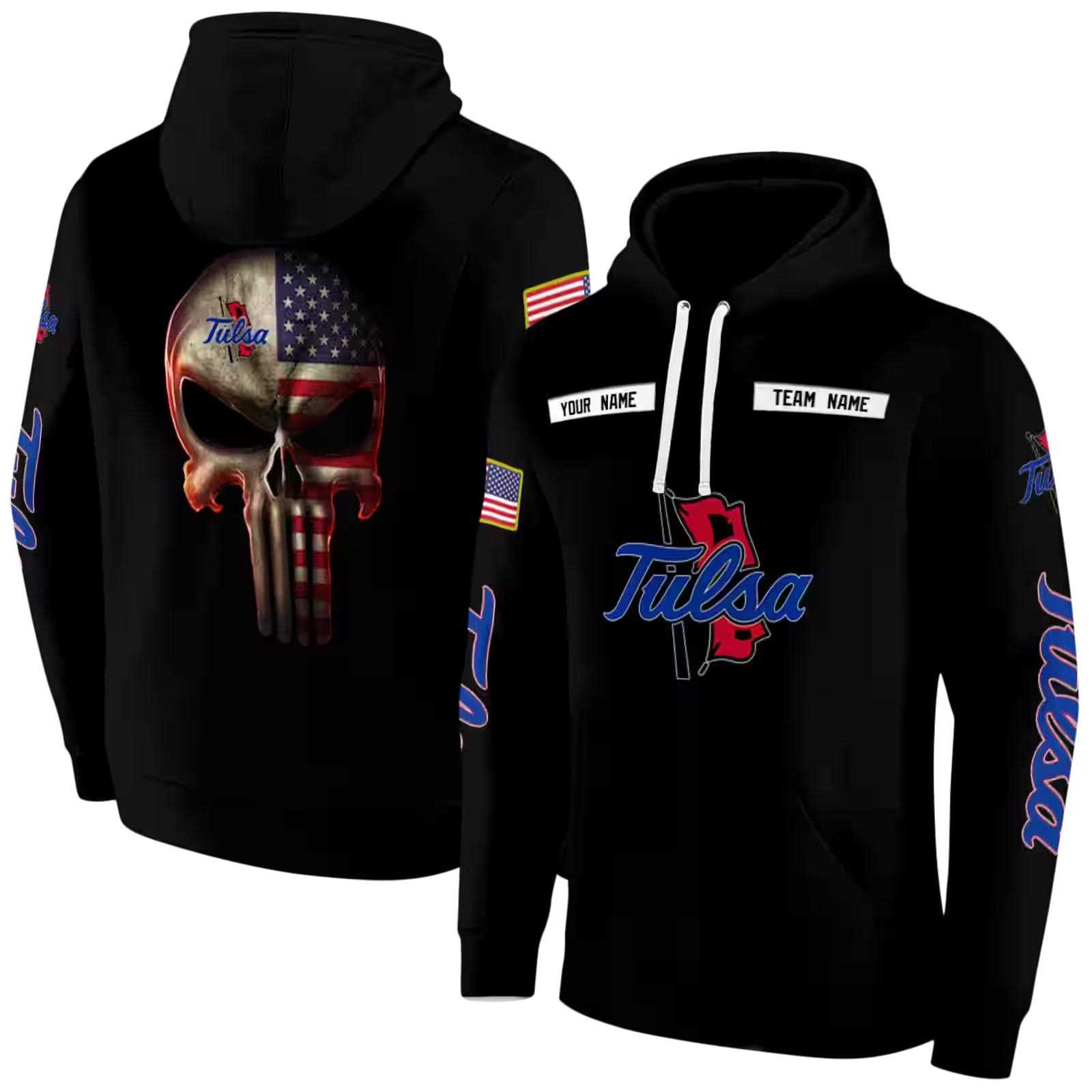 personalized tulsa golden hurricane punisher skull black hoodie fashion forward