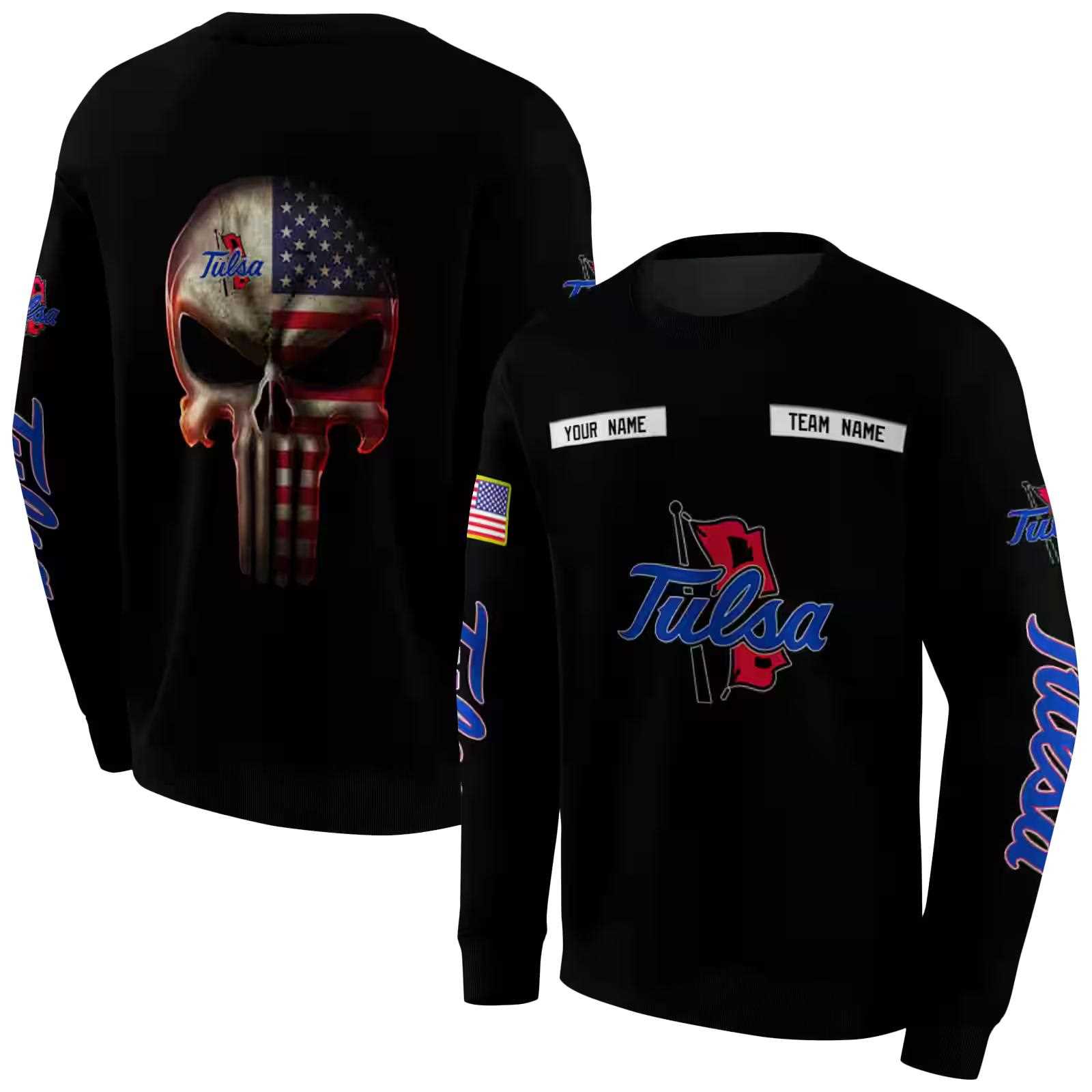 personalized tulsa golden hurricane punisher skull black hoodie premium grade