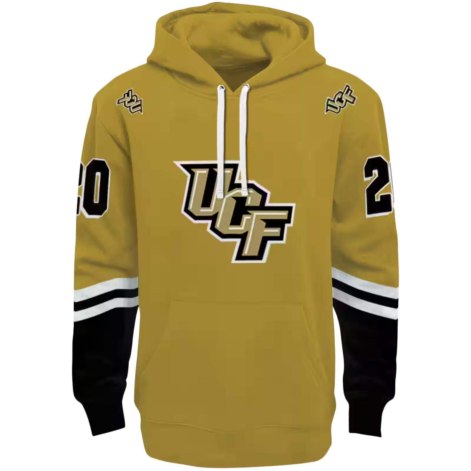 Personalized UCF Knights Striped Sleeves Gold Hoodie