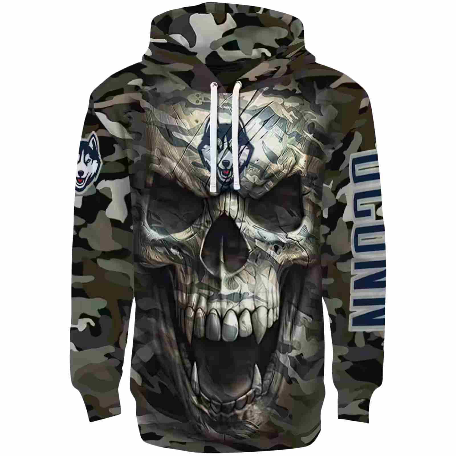 Personalized UConn Huskies Camo Skull Hoodie