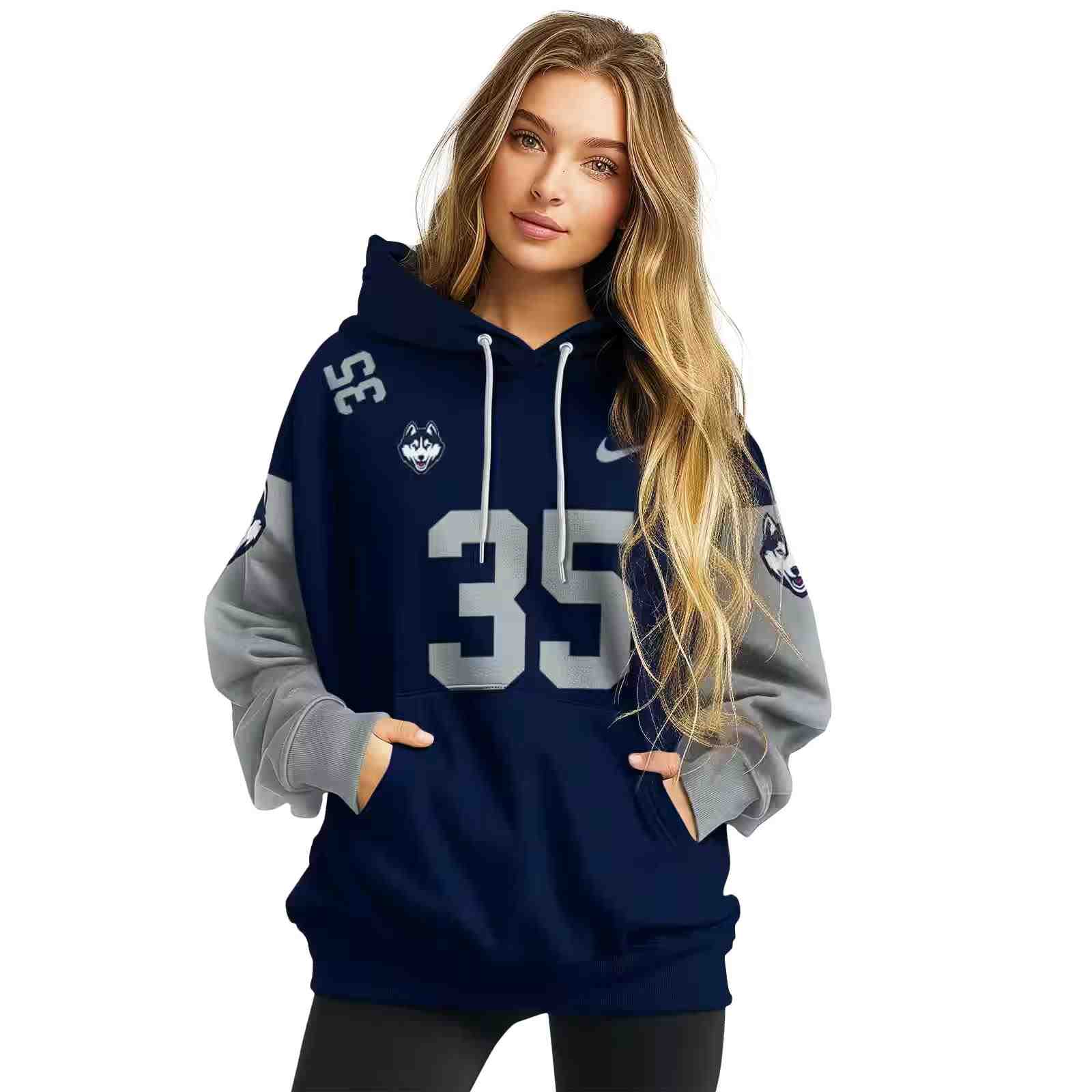 personalized uconn huskies minimal design blue hoodie high quality