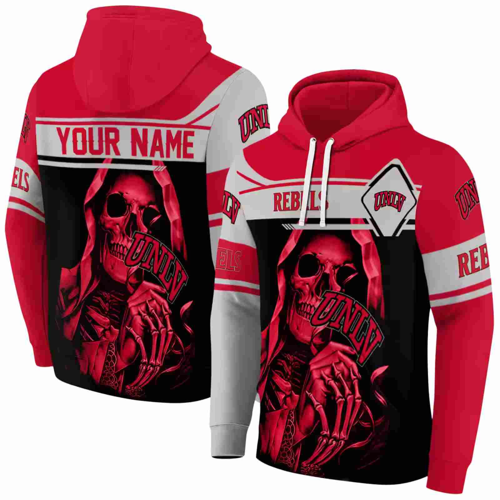 personalized unlv rebels grim reaper red black hoodie fashion forward