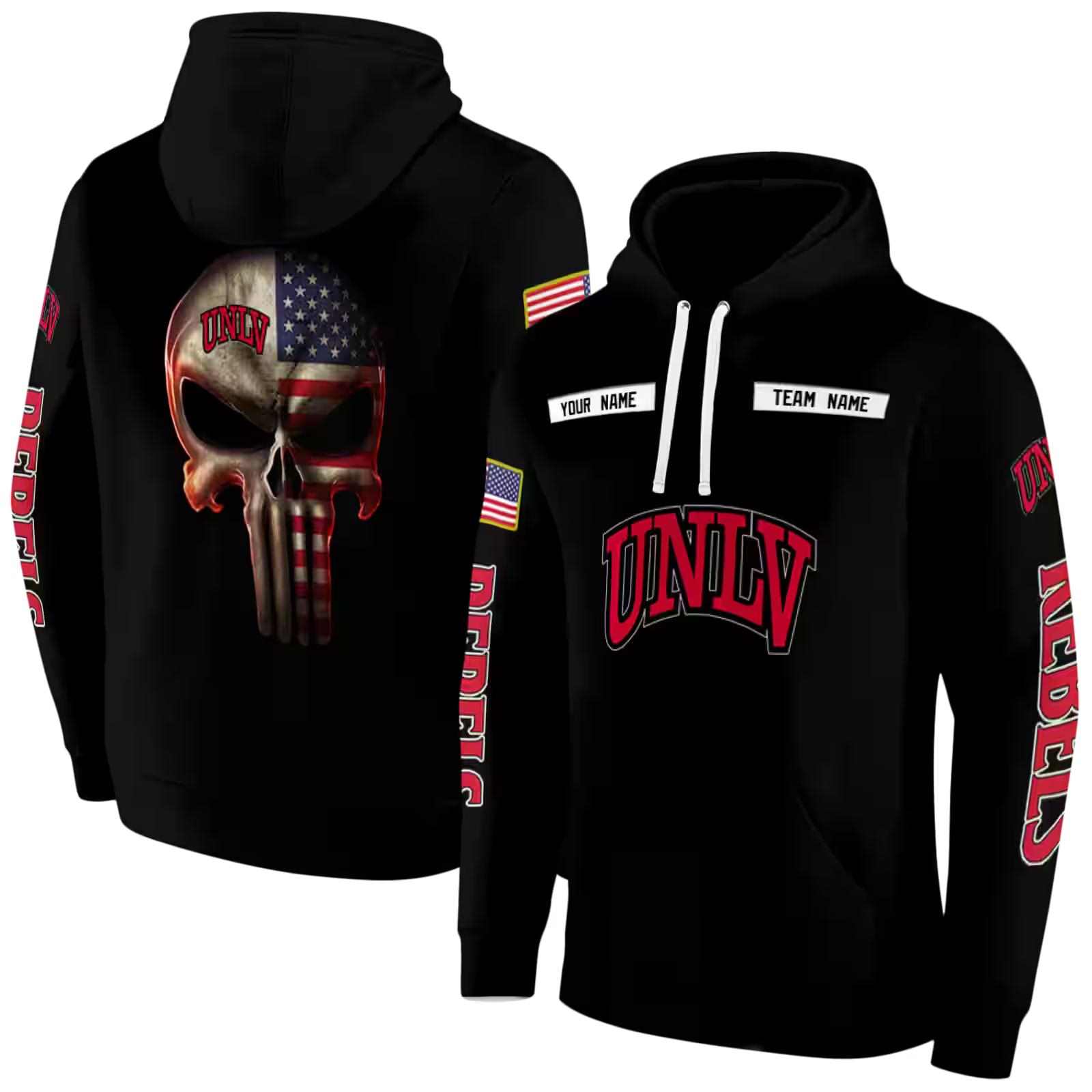 personalized unlv rebels punisher skull black hoodie fashion forward