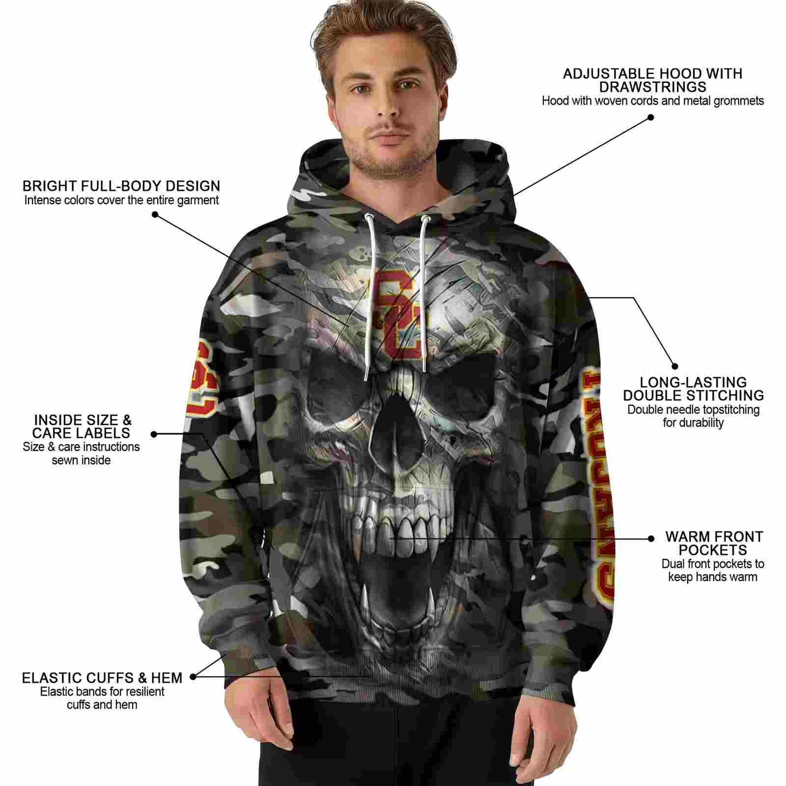 personalized usc trojans camo skull hoodie latest model