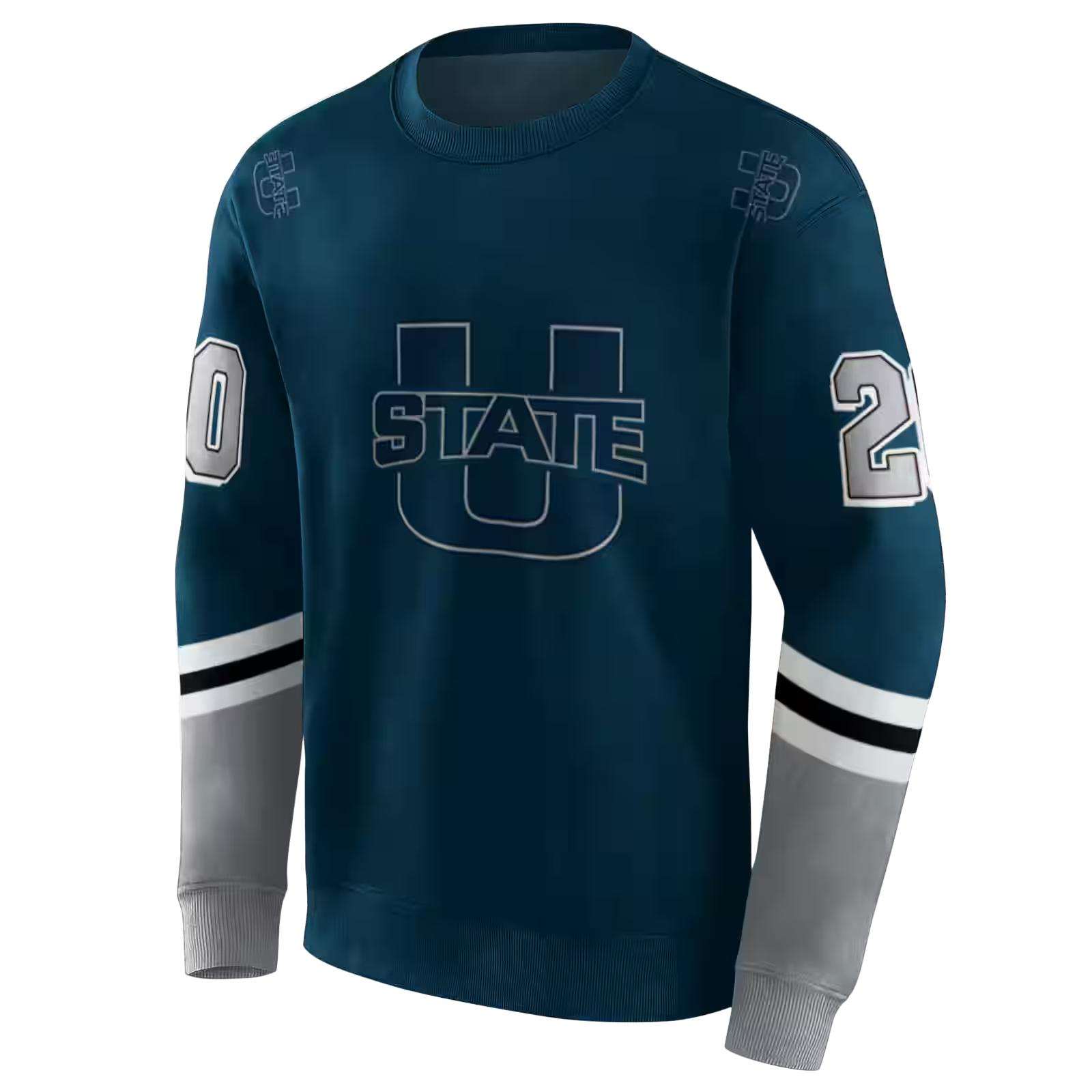 personalized utah state aggies striped sleeves navy hoodie new arrival