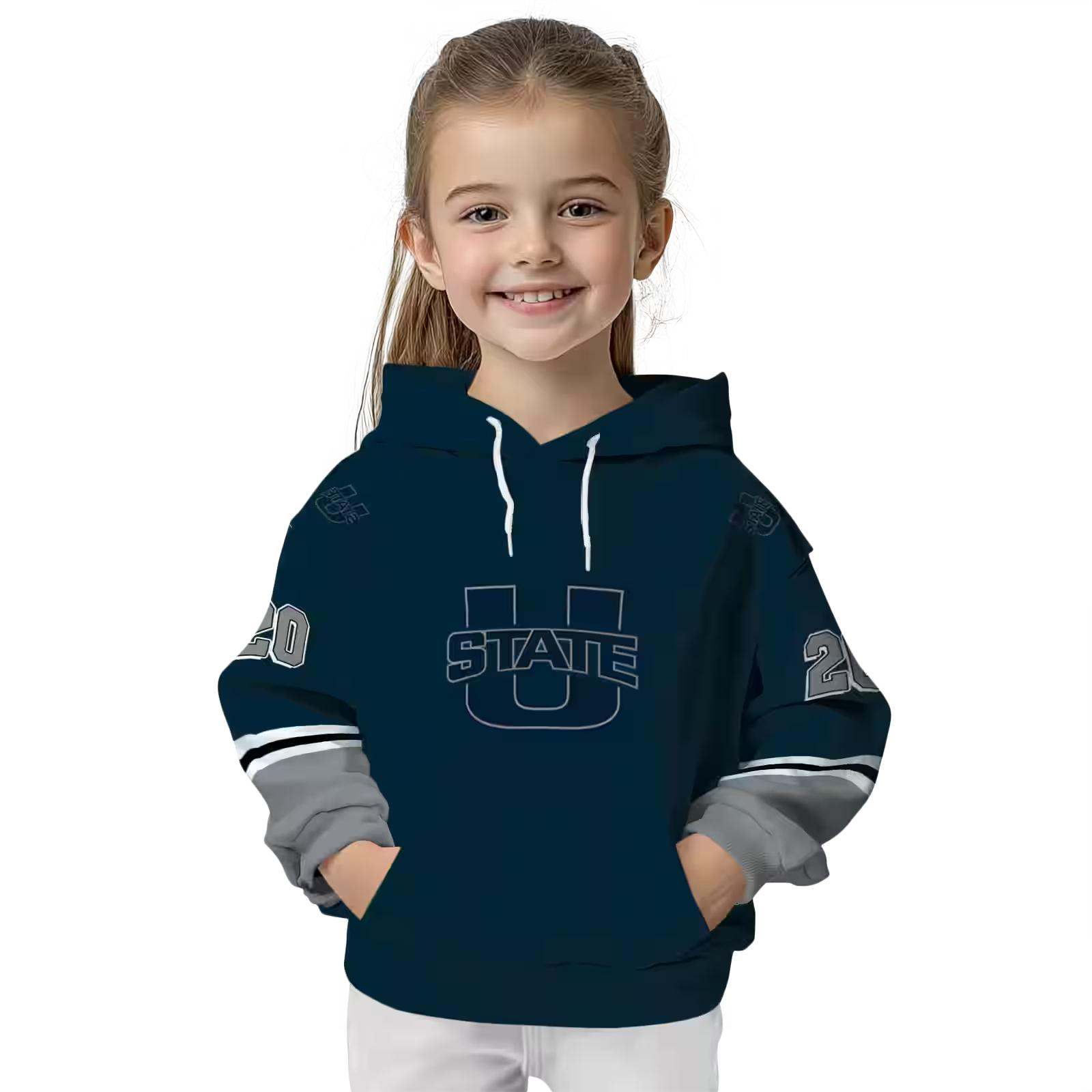 personalized utah state aggies striped sleeves navy hoodie top rated