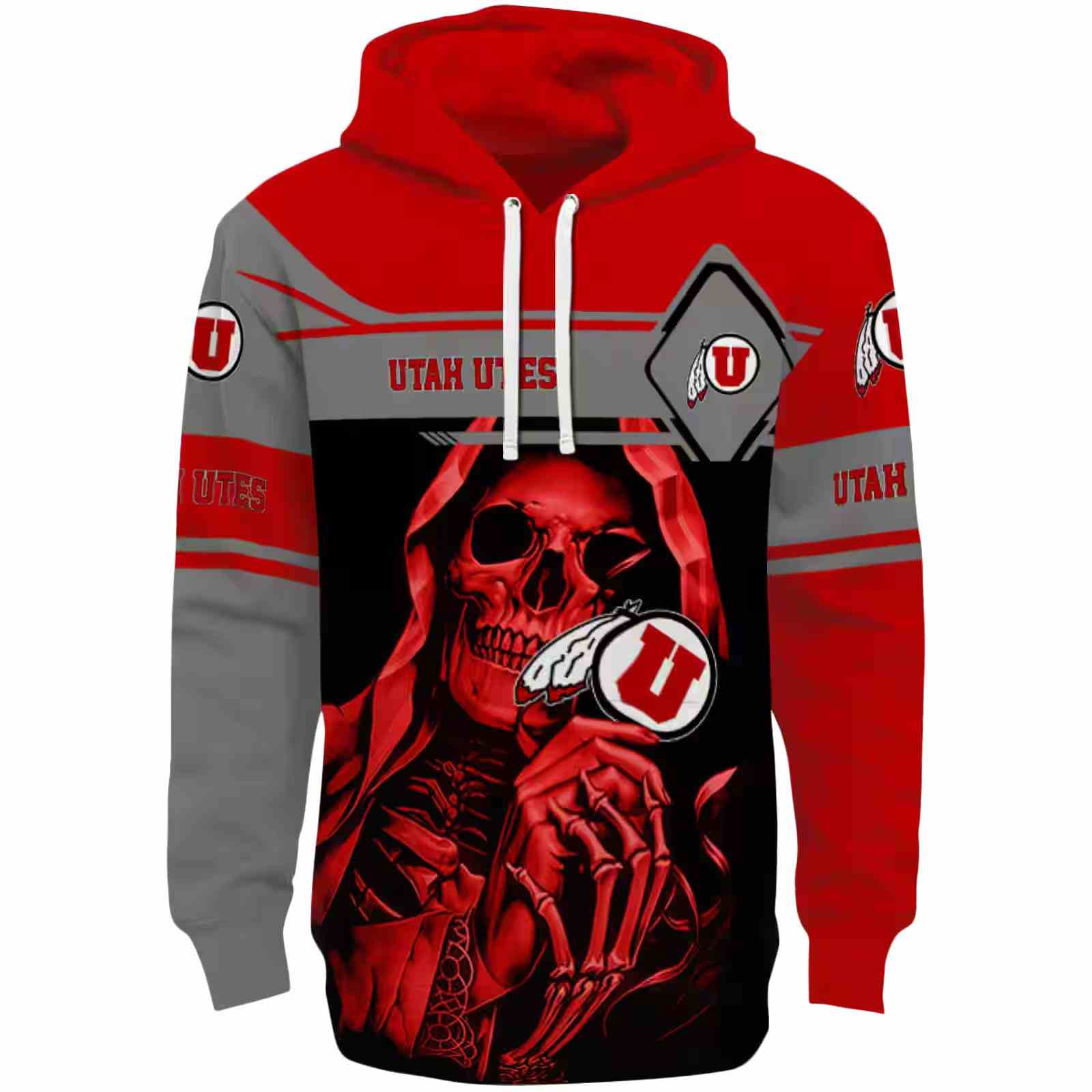 Personalized Utah Utes Grim Reaper Red Black Hoodie