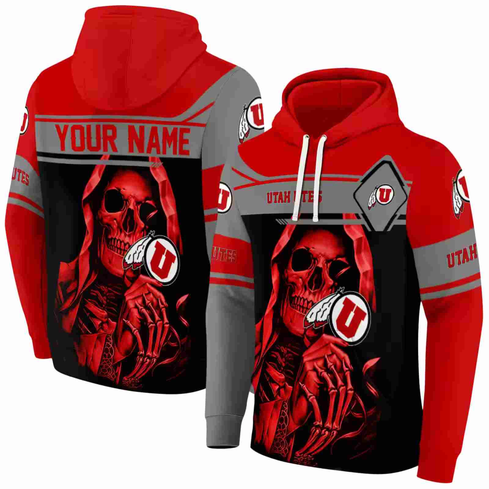 personalized utah utes grim reaper red black hoodie fashion forward