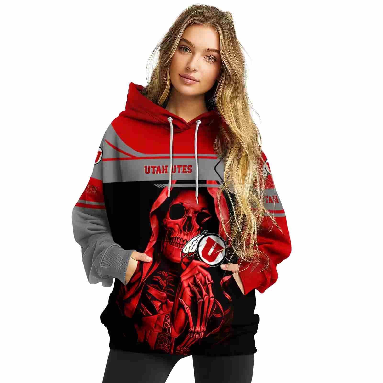 personalized utah utes grim reaper red black hoodie high quality