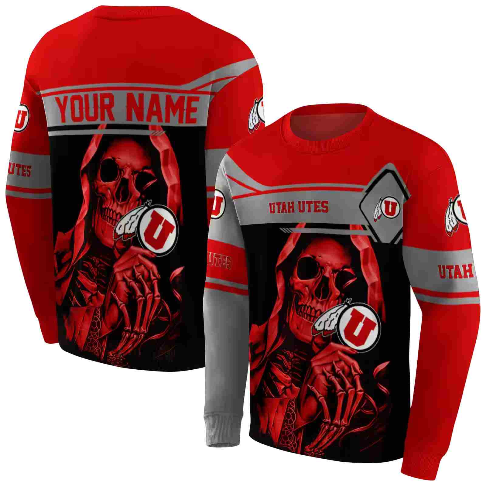 personalized utah utes grim reaper red black hoodie premium grade