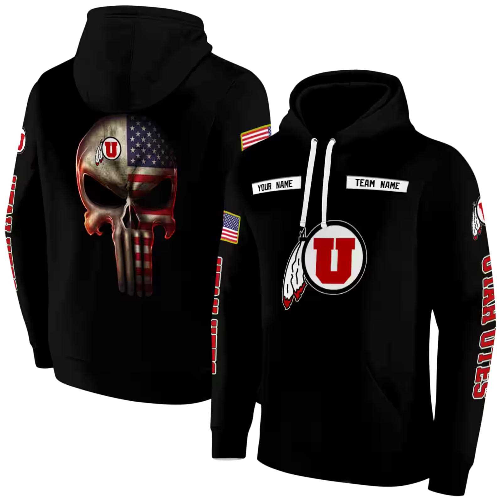 personalized utah utes punisher skull black hoodie fashion forward