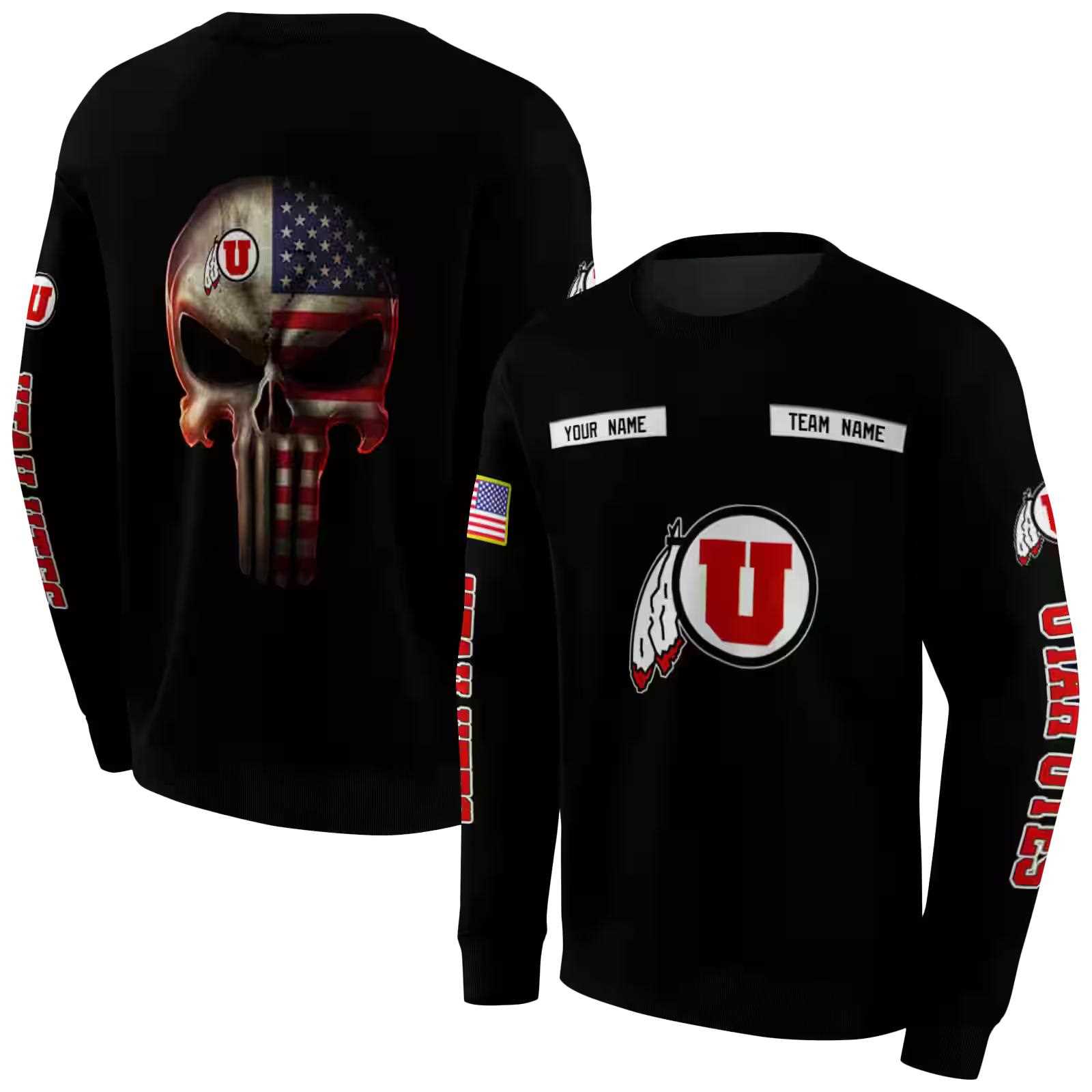 personalized utah utes punisher skull black hoodie premium grade