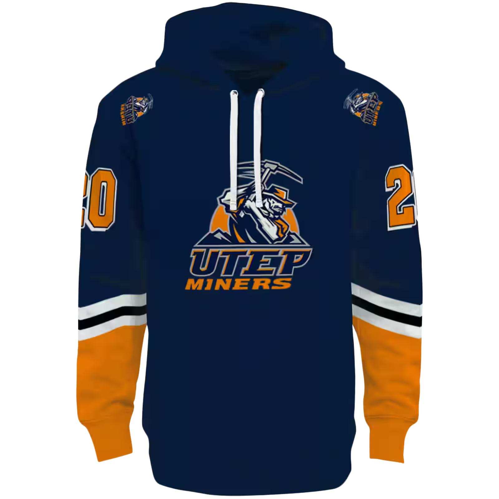 Personalized UTEP Miners Striped Sleeves Blue Hoodie