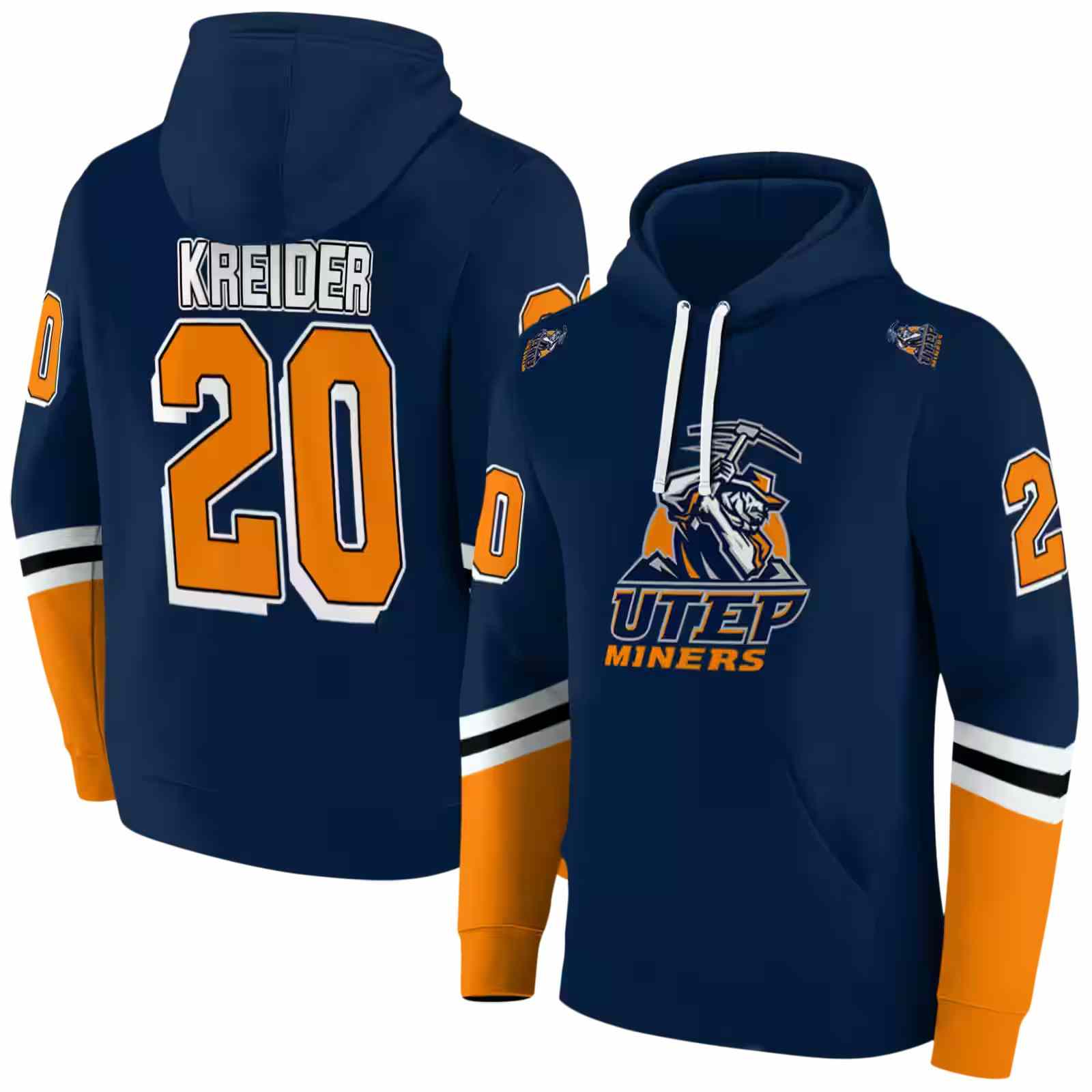 personalized utep miners striped sleeves blue hoodie fashion forward