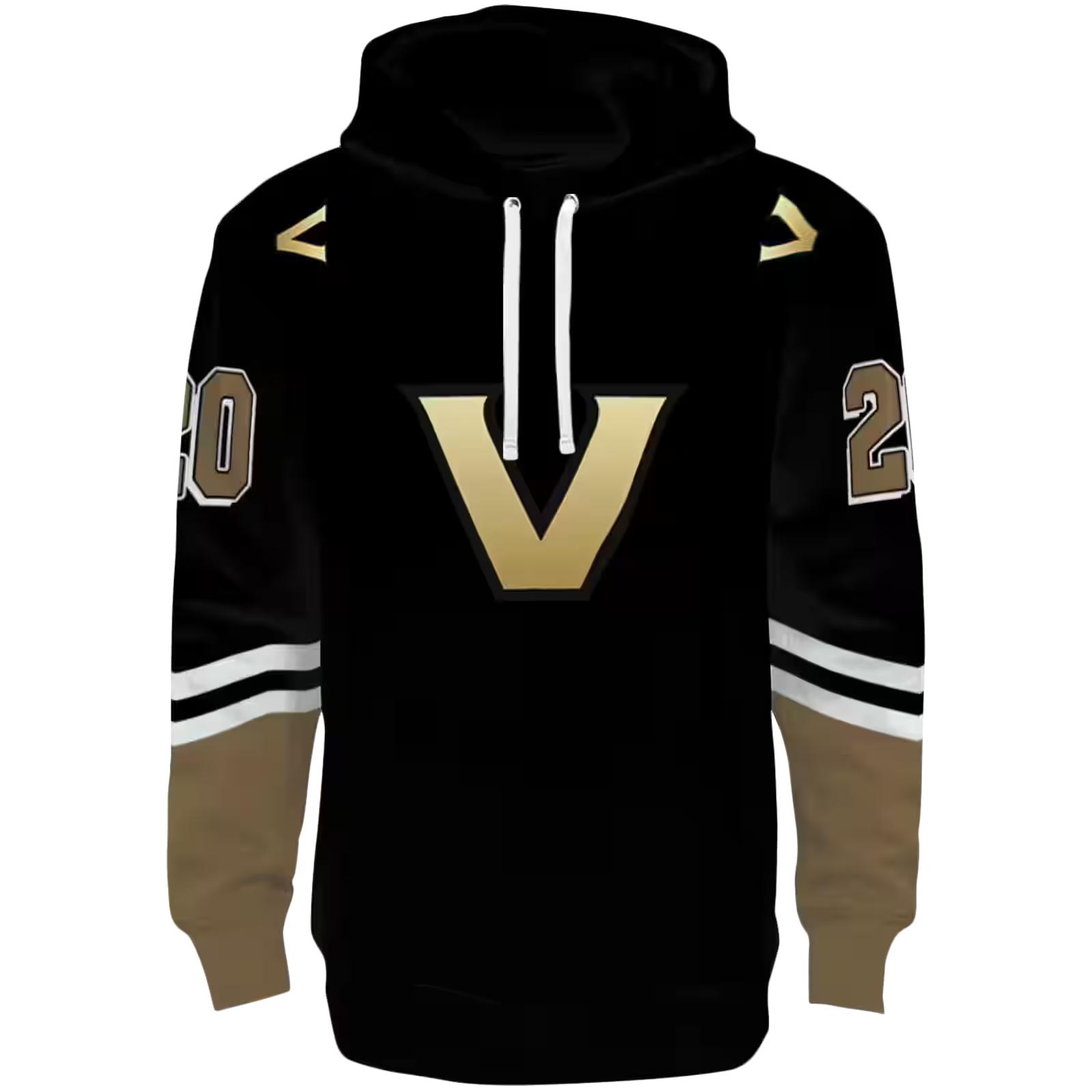 Personalized Vanderbilt Commodores Striped Sleeves Black Hoodie