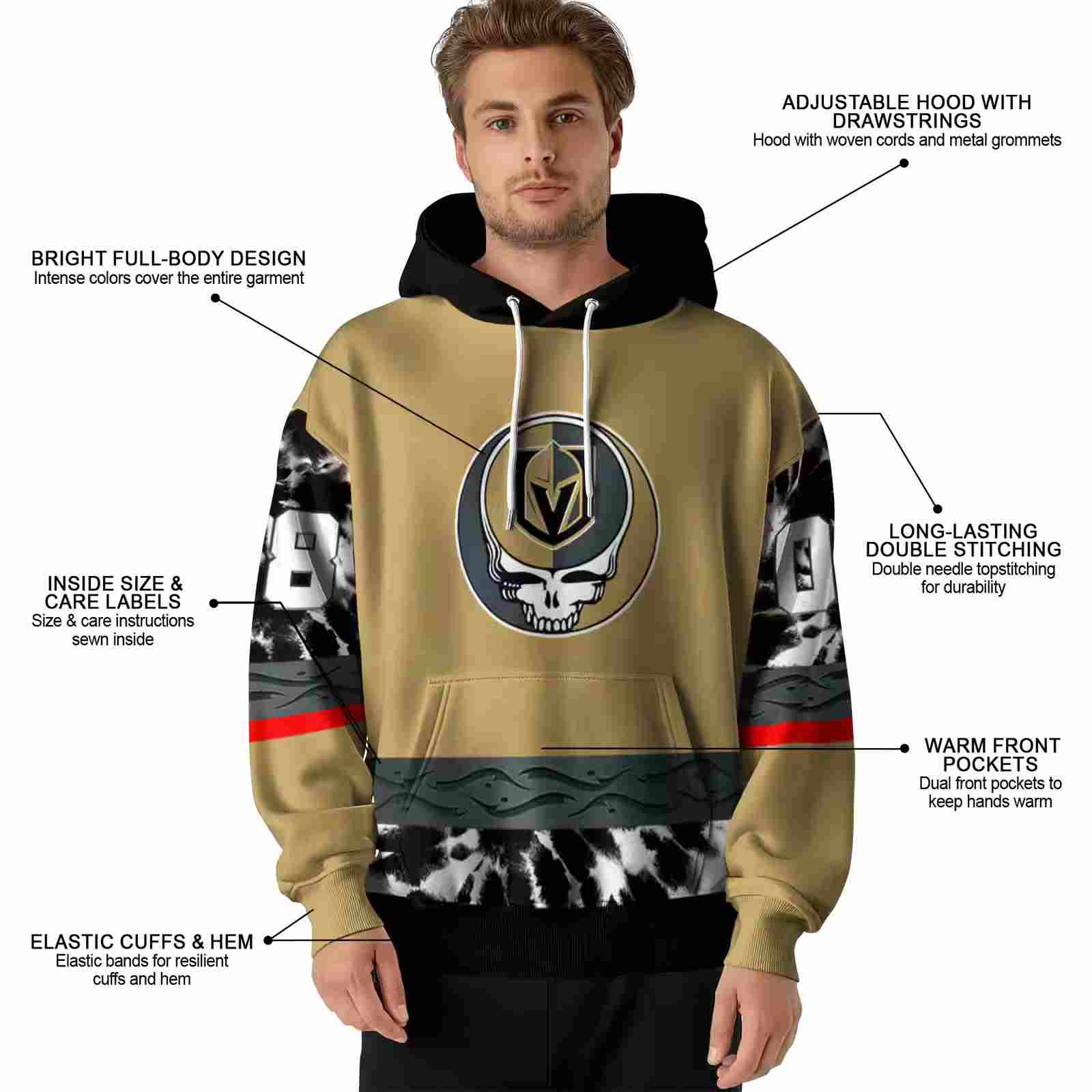 personalized vegas golden knights grateful vibes tan hoodie latest model