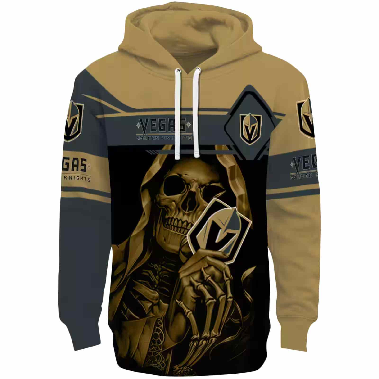 Personalized Vegas Golden Knights Grim Reaper Tan Black Hoodie