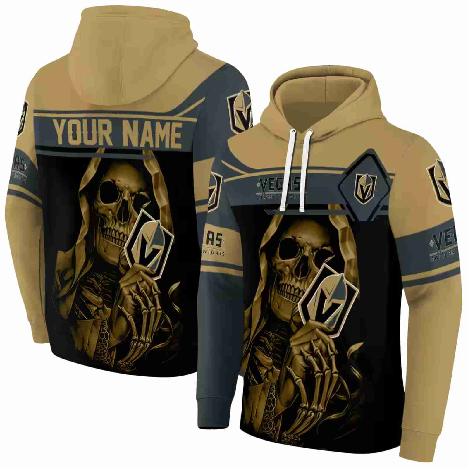 personalized vegas golden knights grim reaper tan black hoodie fashion forward