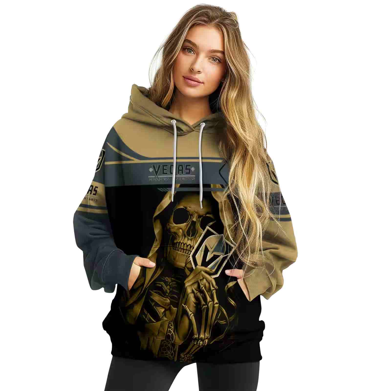 personalized vegas golden knights grim reaper tan black hoodie high quality