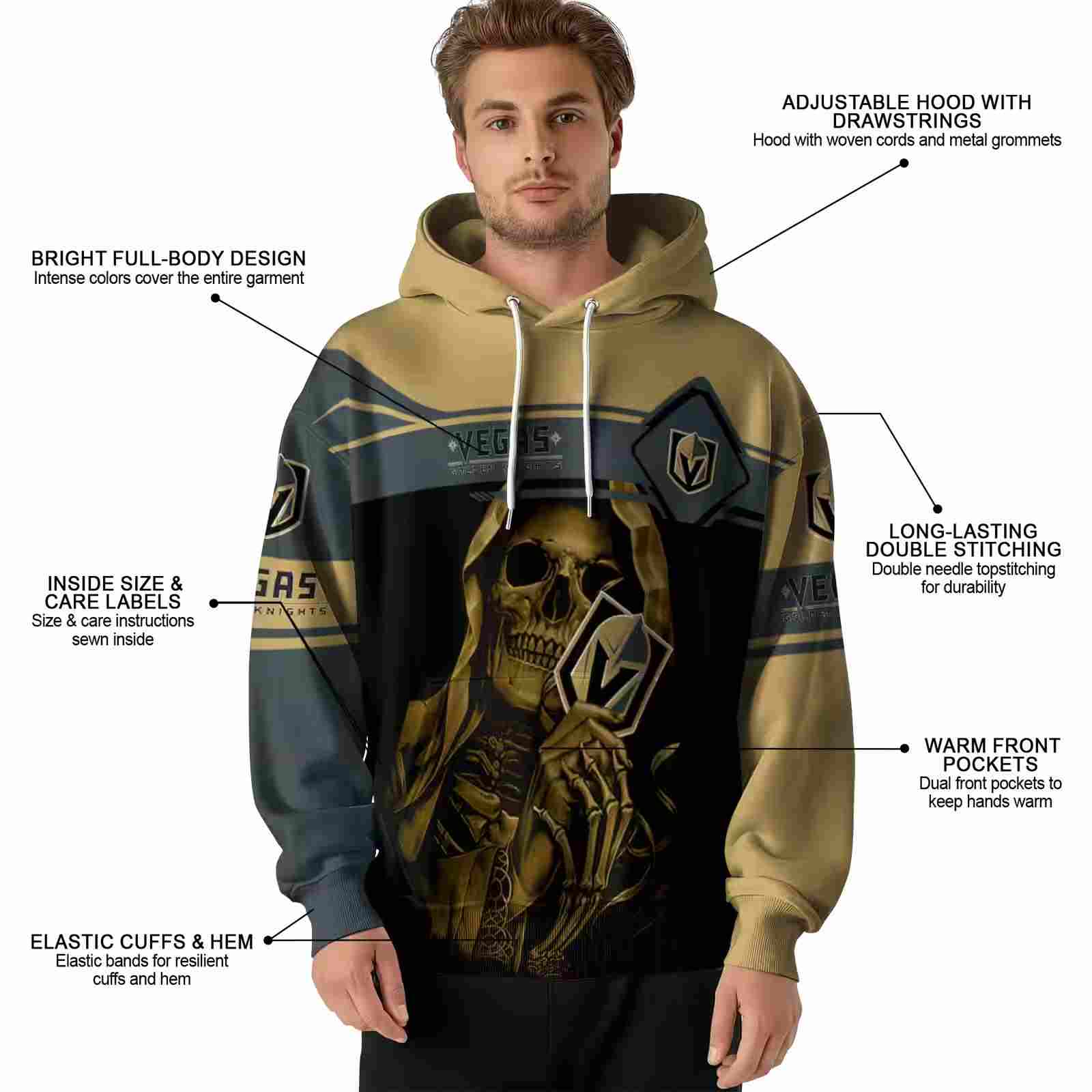 personalized vegas golden knights grim reaper tan black hoodie latest model