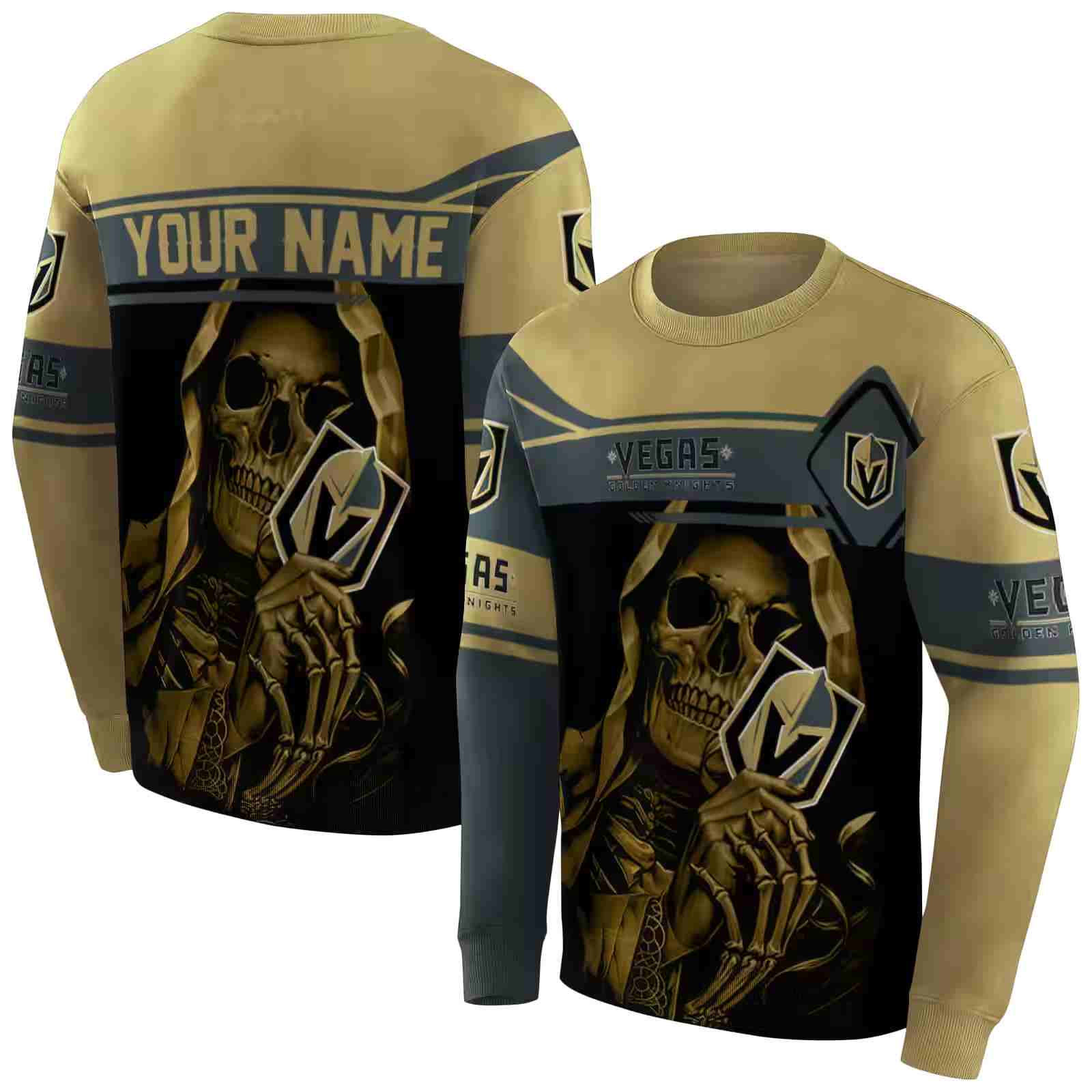 personalized vegas golden knights grim reaper tan black hoodie premium grade