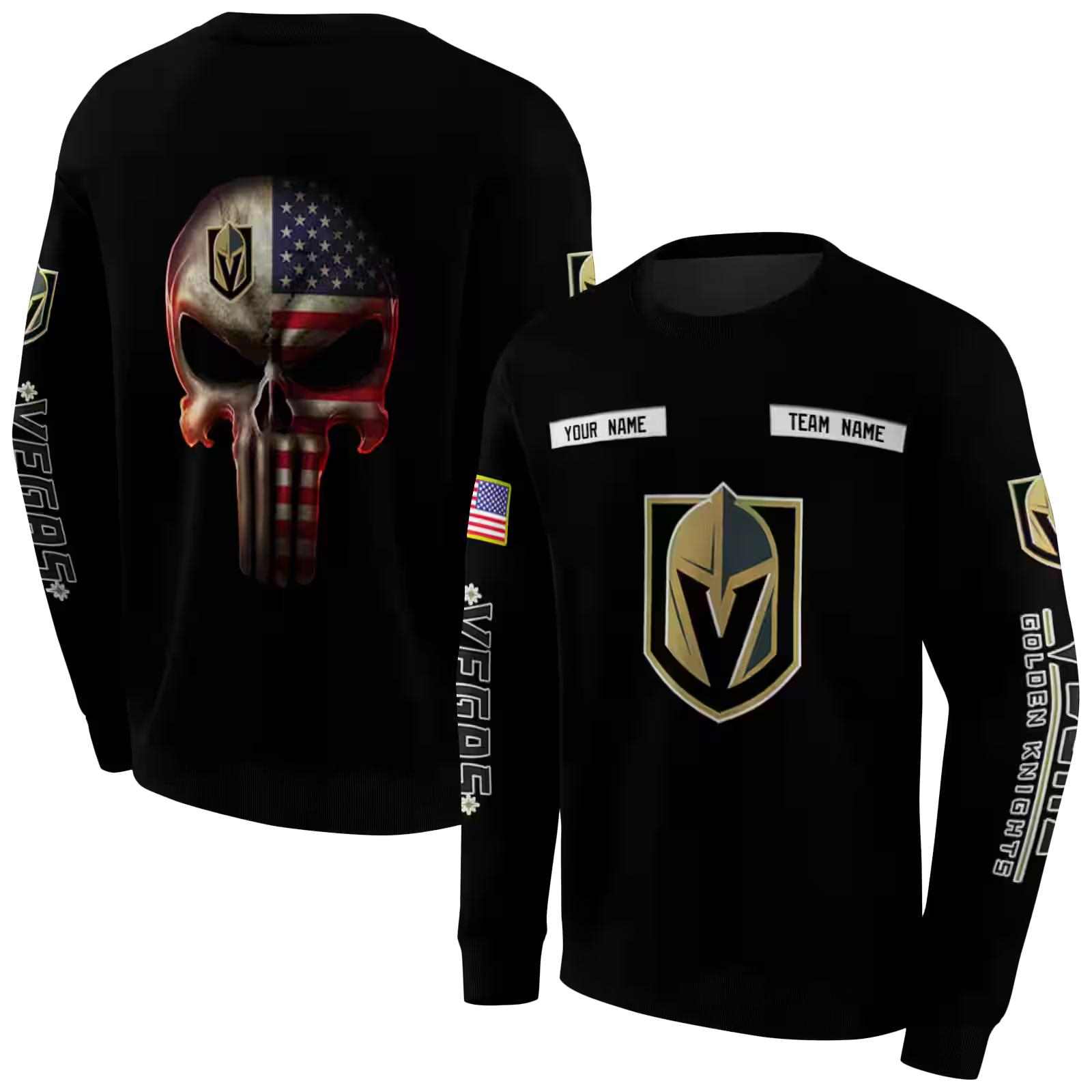 personalized vegas golden knights punisher skull black hoodie premium grade