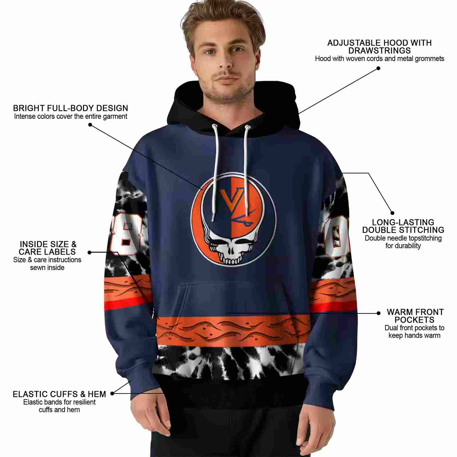 personalized virginia cavaliers grateful vibes blue hoodie latest model