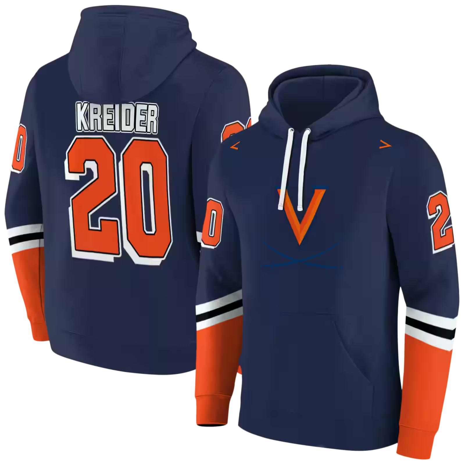 personalized virginia cavaliers striped sleeves blue hoodie fashion forward