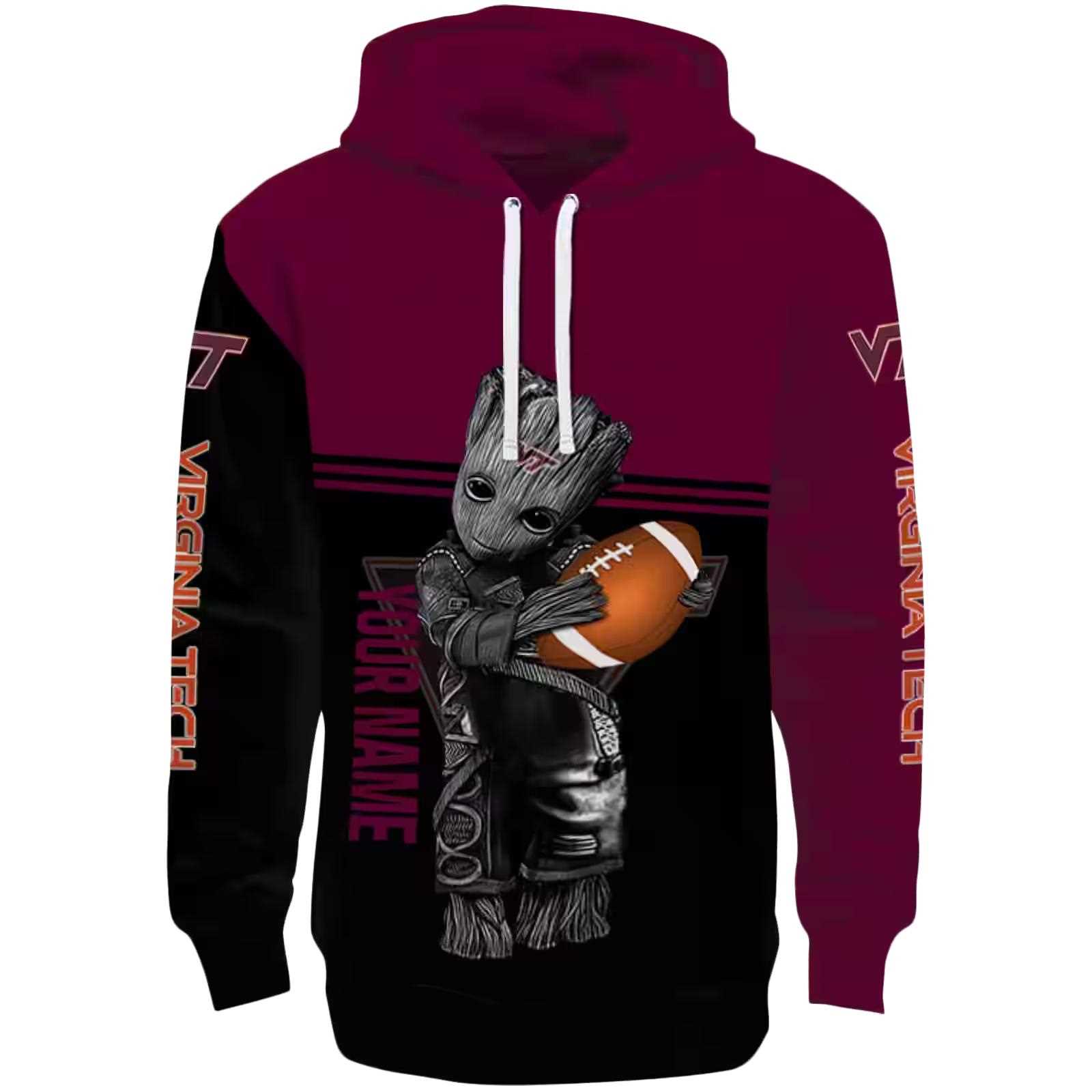 Personalized Virginia Tech Hokies Baby Groot Maroon Black Hoodie