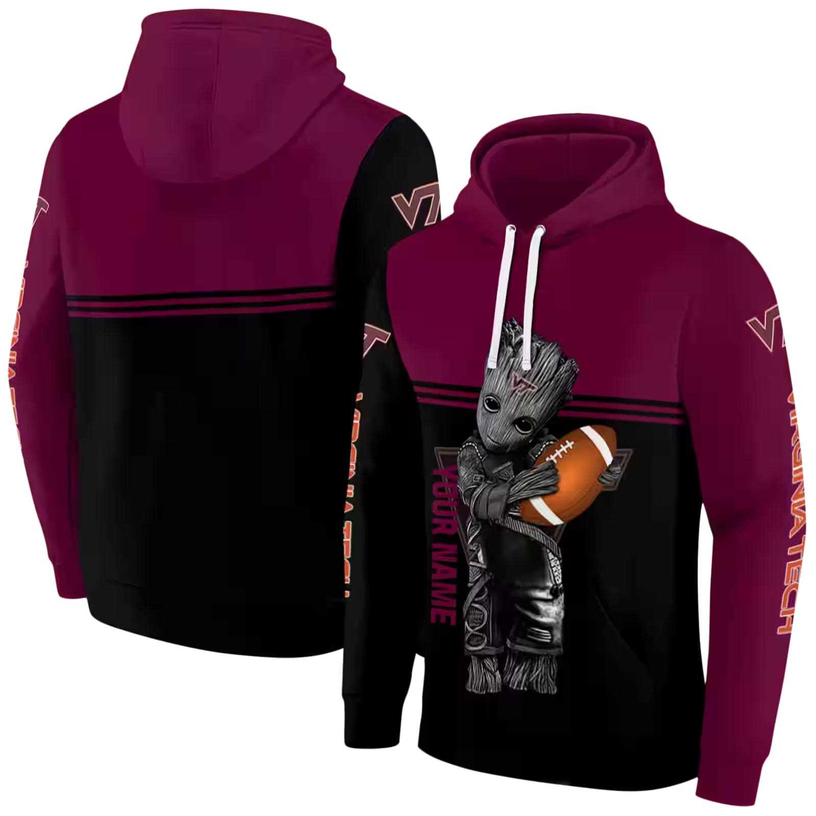 personalized virginia tech hokies baby groot maroon black hoodie fashion forward