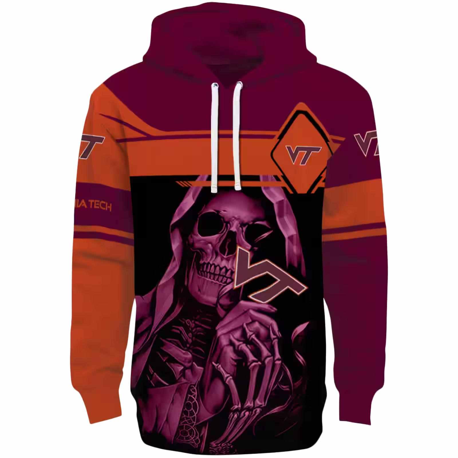 Personalized Virginia Tech Hokies Grim Reaper Maroon Black Hoodie