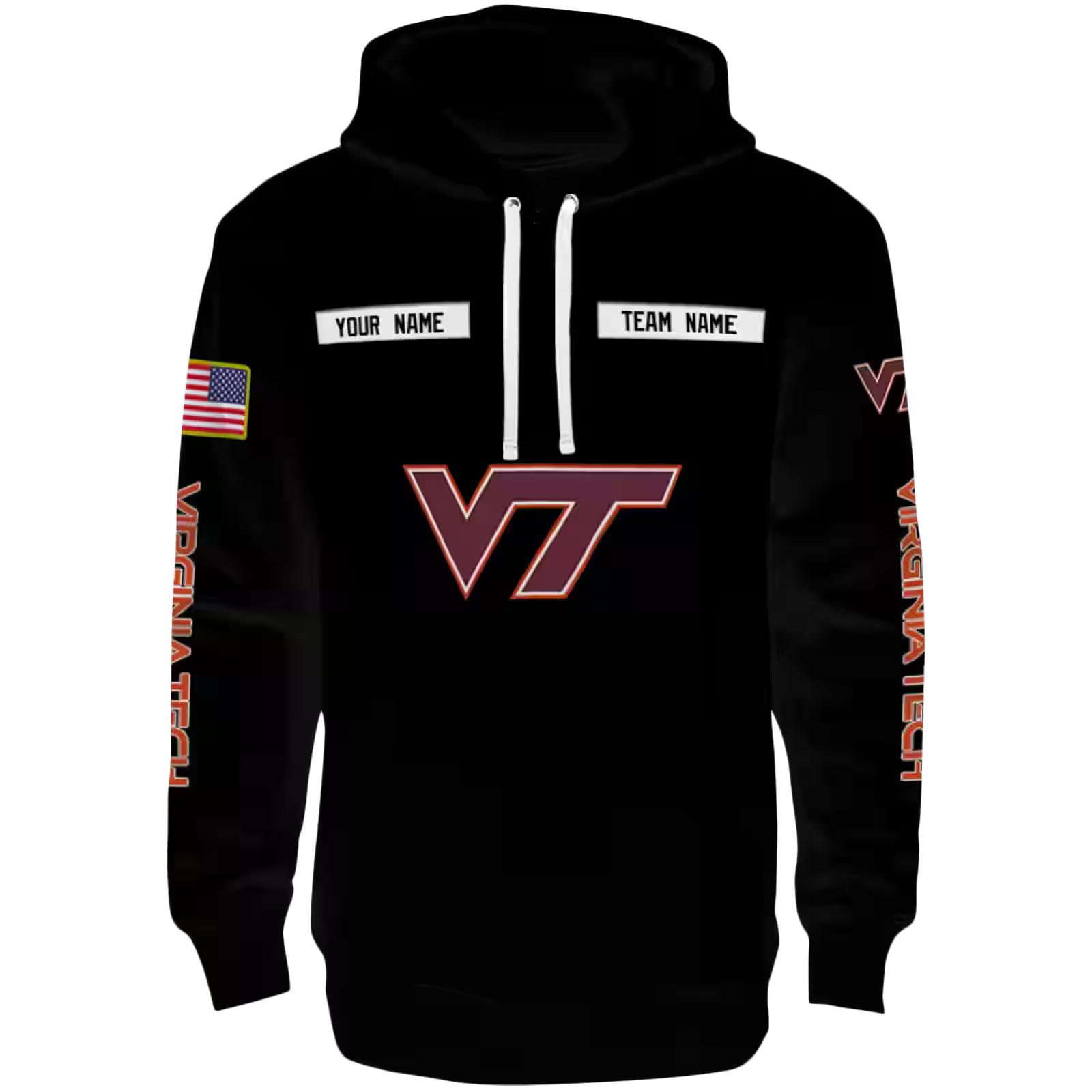 Personalized Virginia Tech Hokies Punisher Skull Black Hoodie
