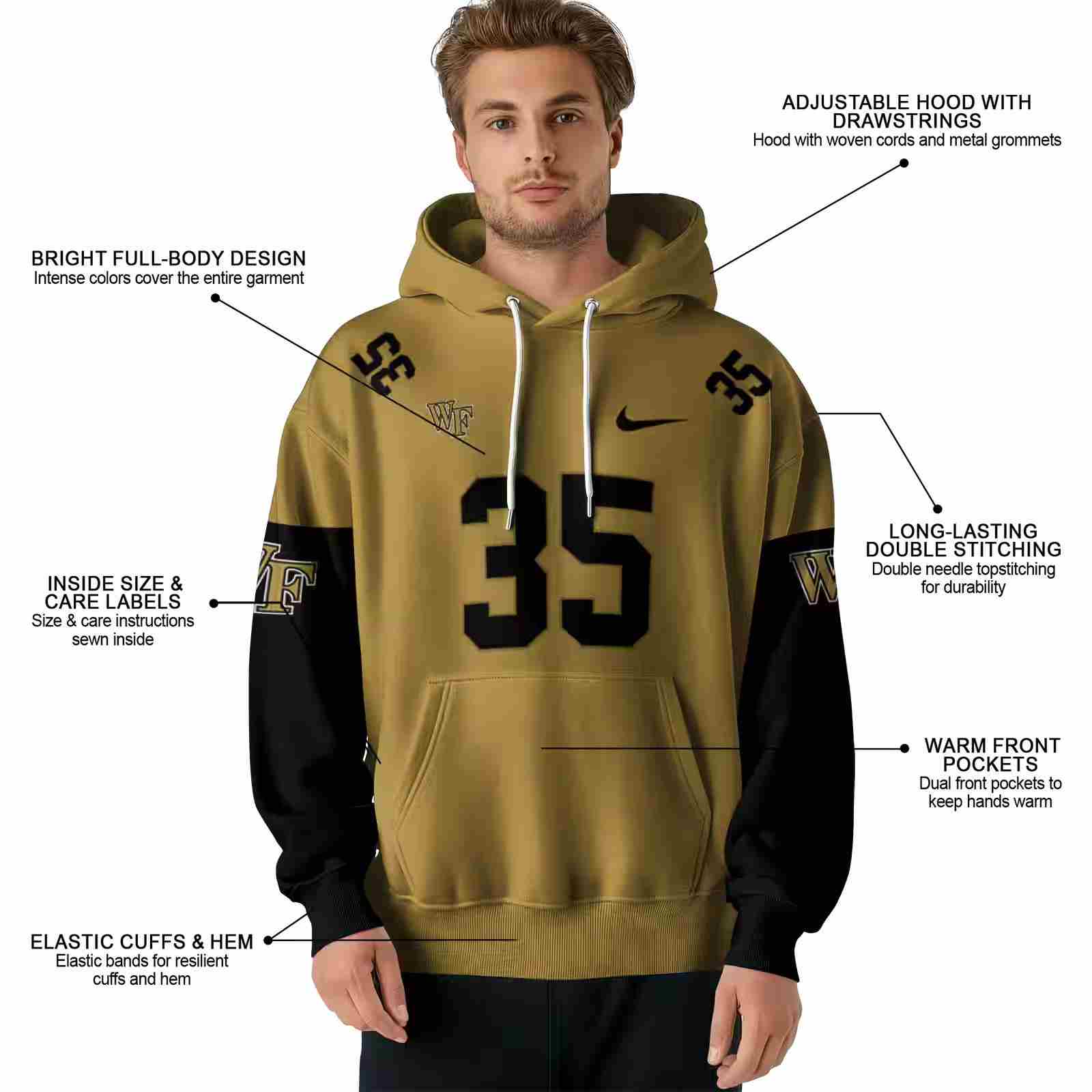 personalized wake forest demon deacons minimal design gold hoodie latest model