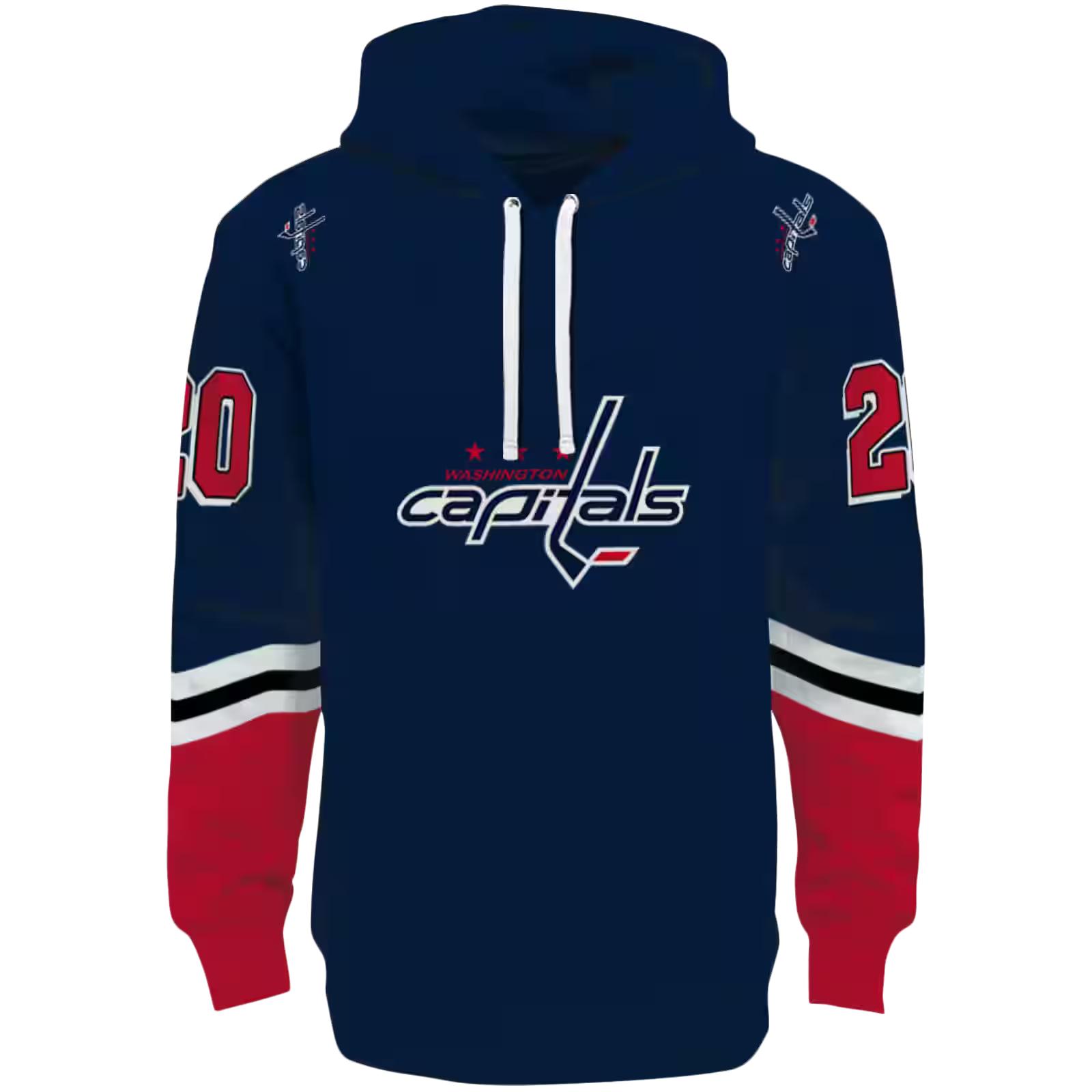 Personalized Washington Capitals Striped Sleeves Blue Hoodie