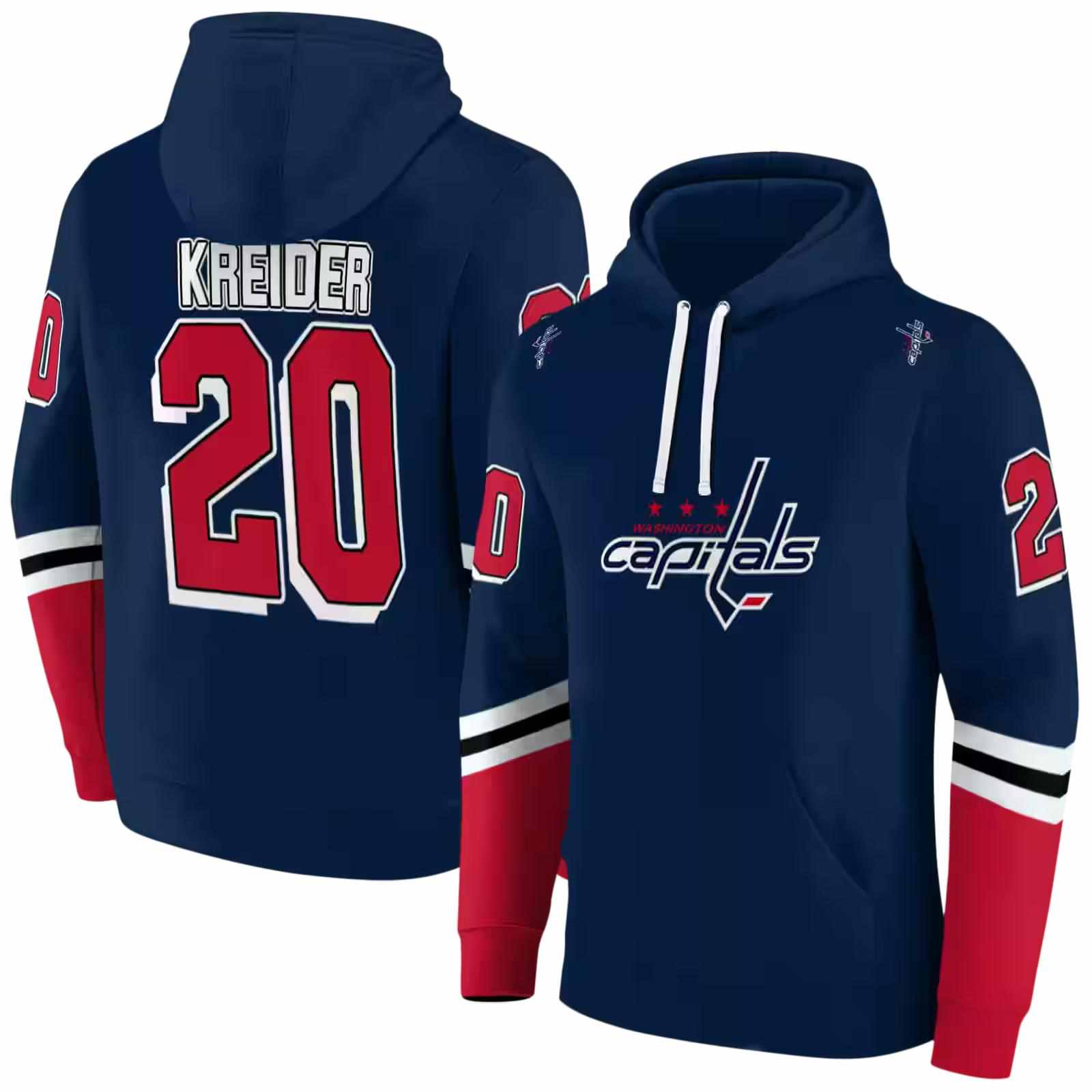 personalized washington capitals striped sleeves blue hoodie fashion forward