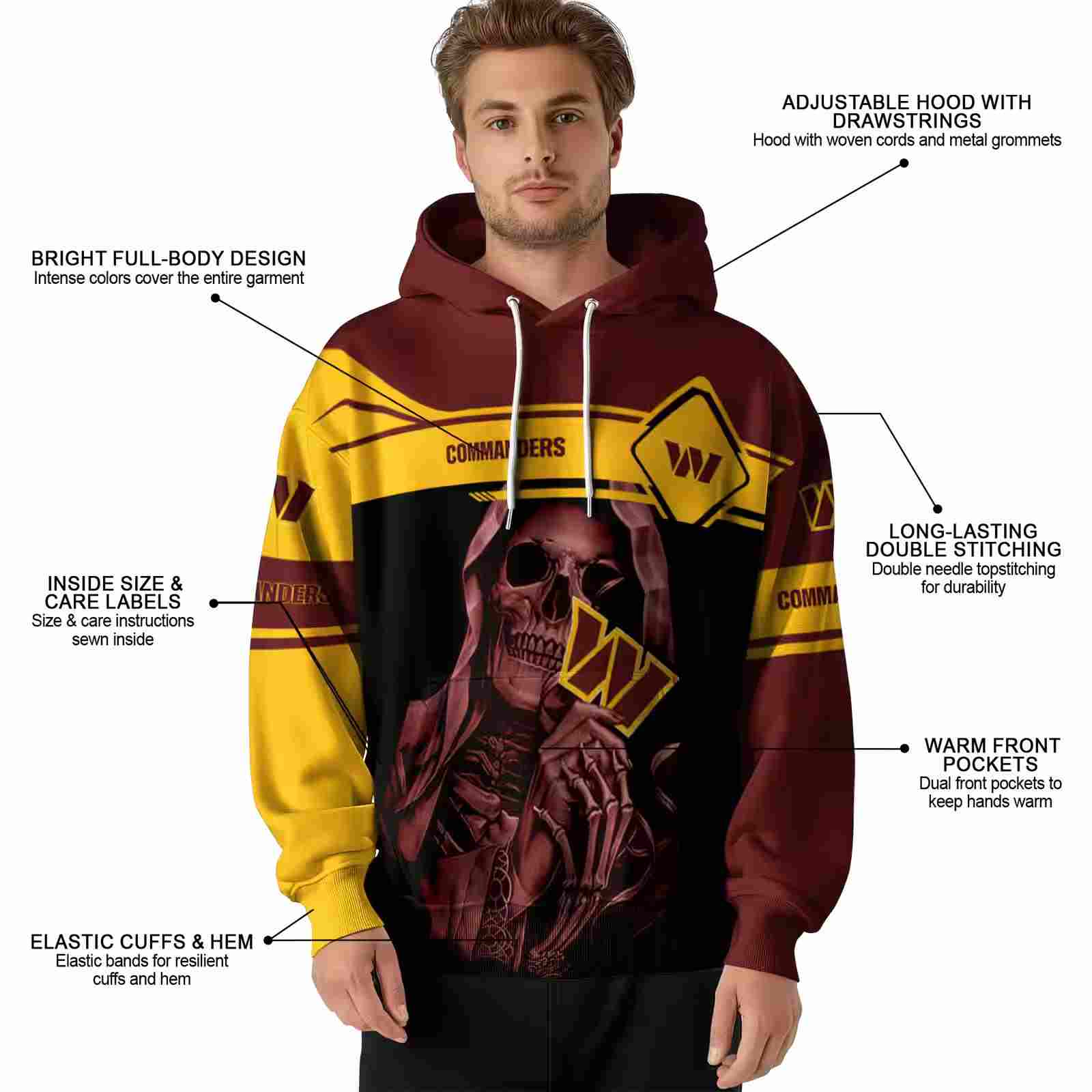 personalized washington commanders grim reaper burgundy black hoodie latest model