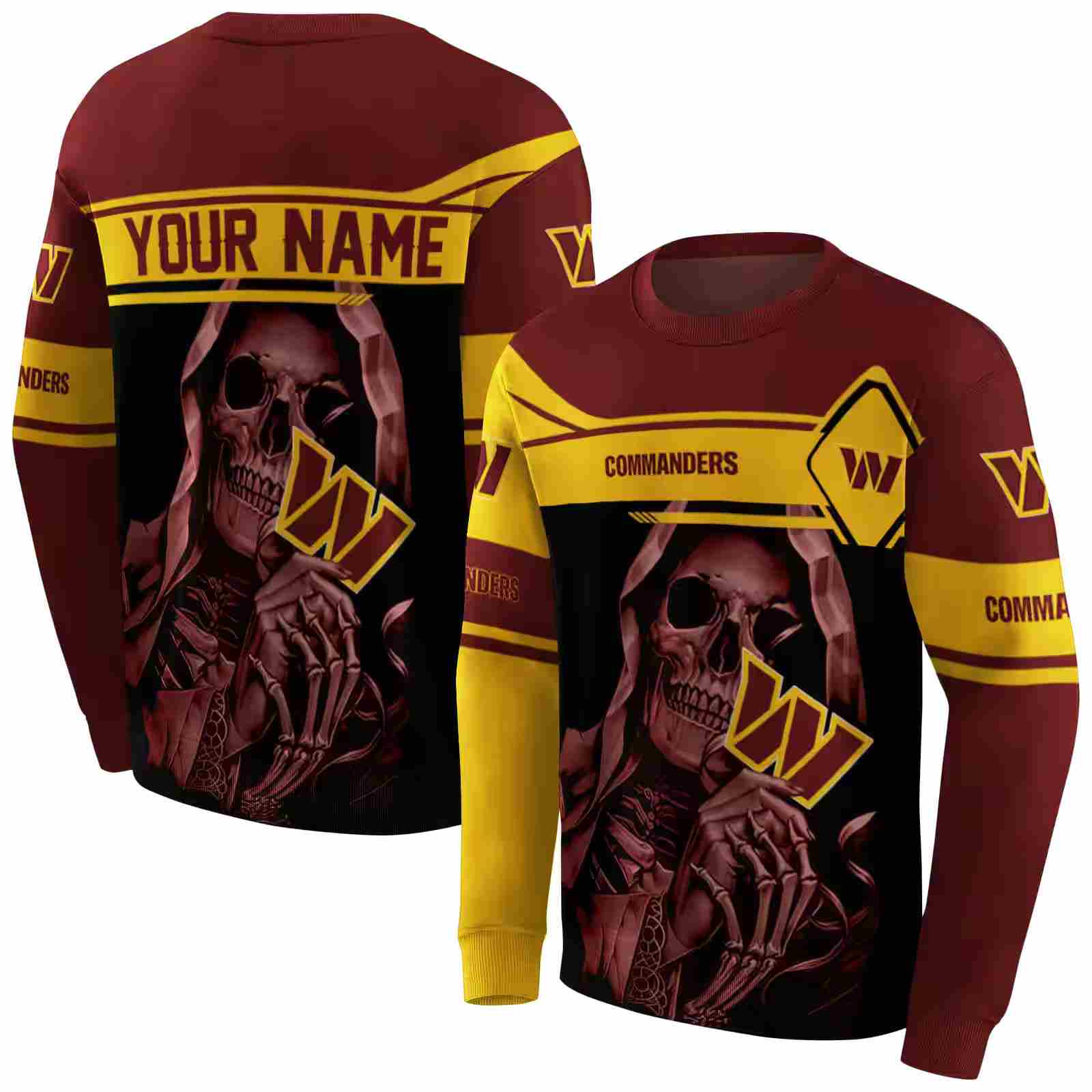 personalized washington commanders grim reaper burgundy black hoodie premium grade