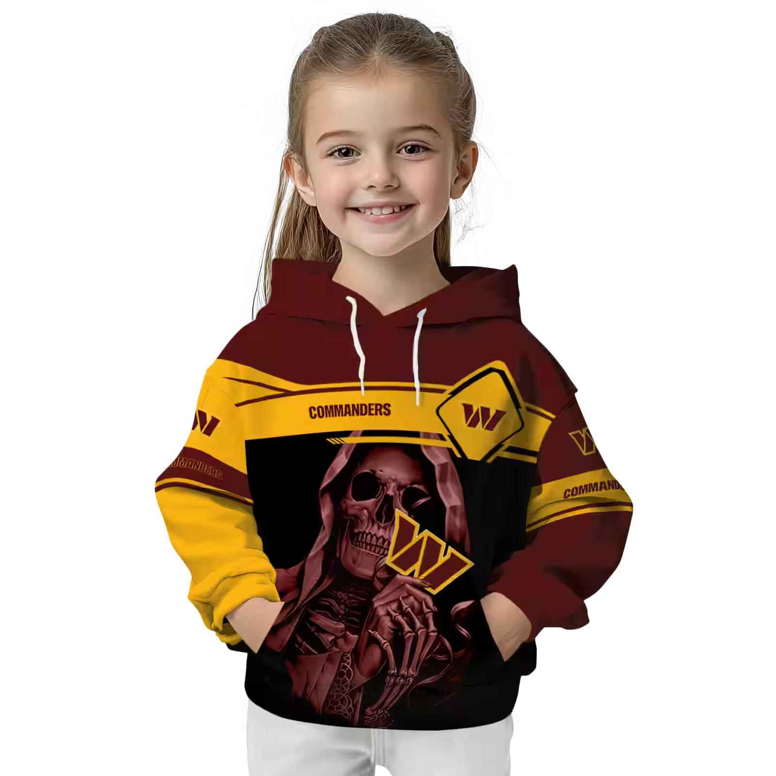 personalized washington commanders grim reaper burgundy black hoodie top rated