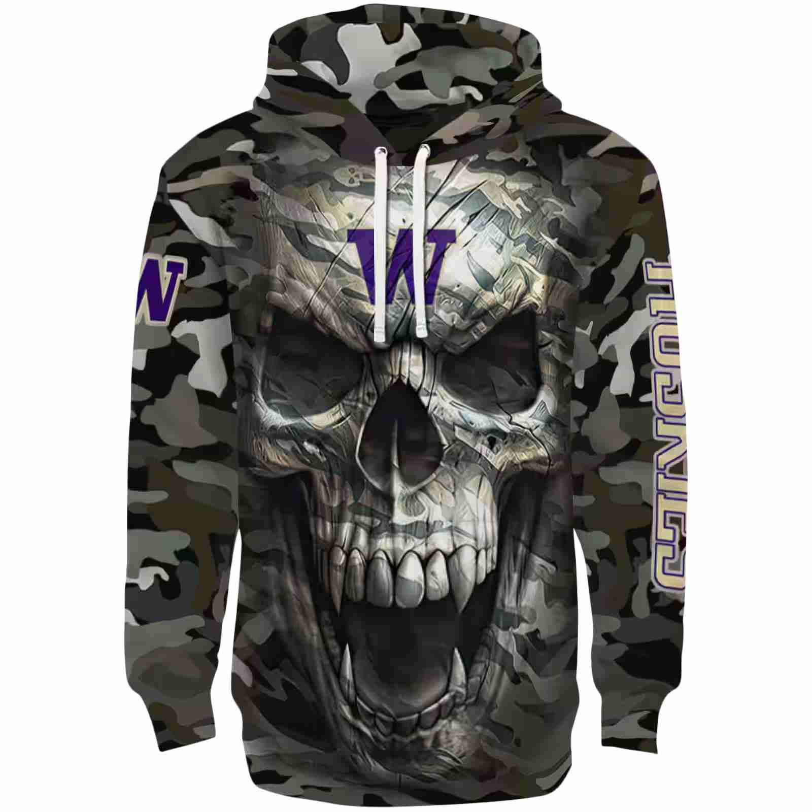 Personalized Washington Huskies Camo Skull Hoodie