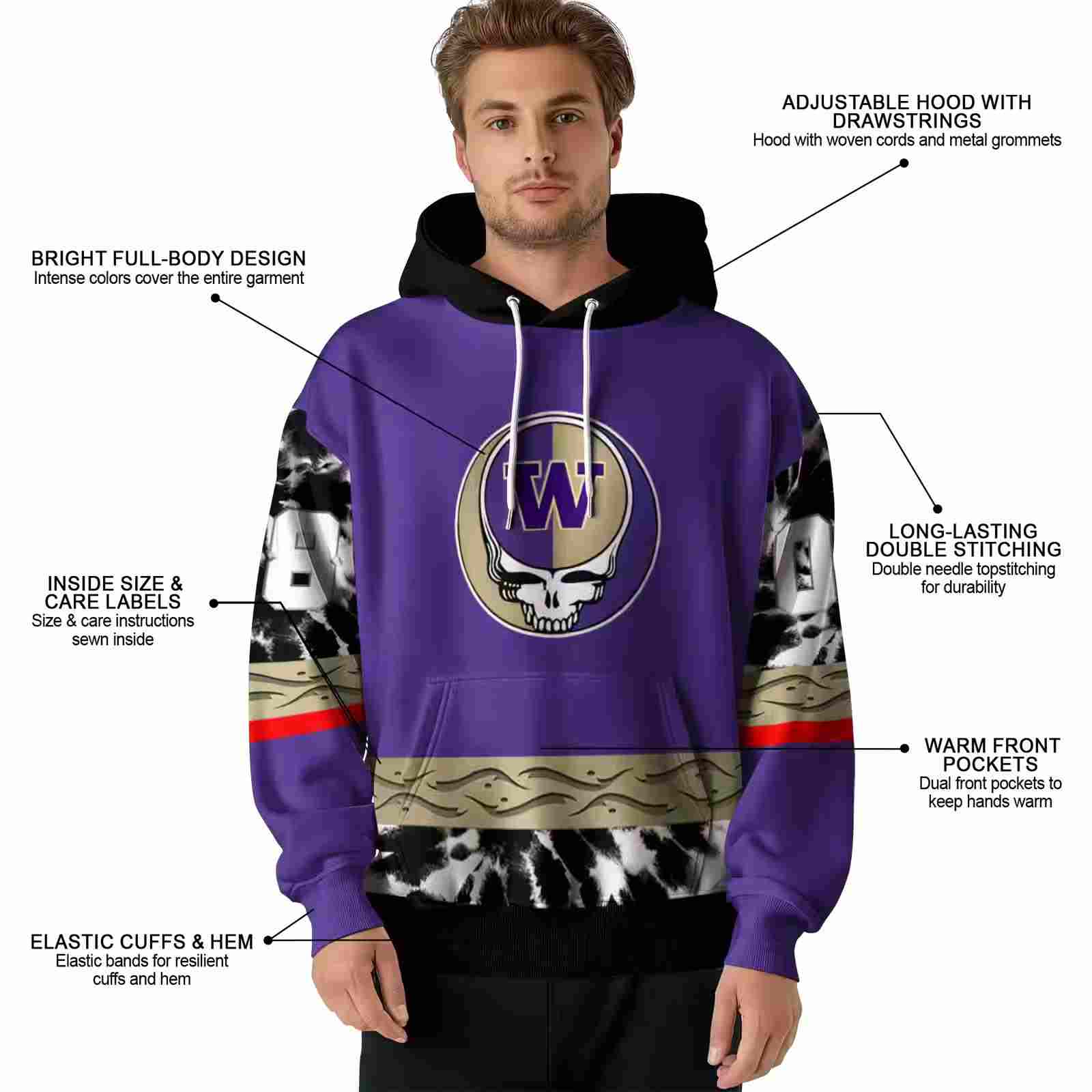 personalized washington huskies grateful vibes purple hoodie latest model