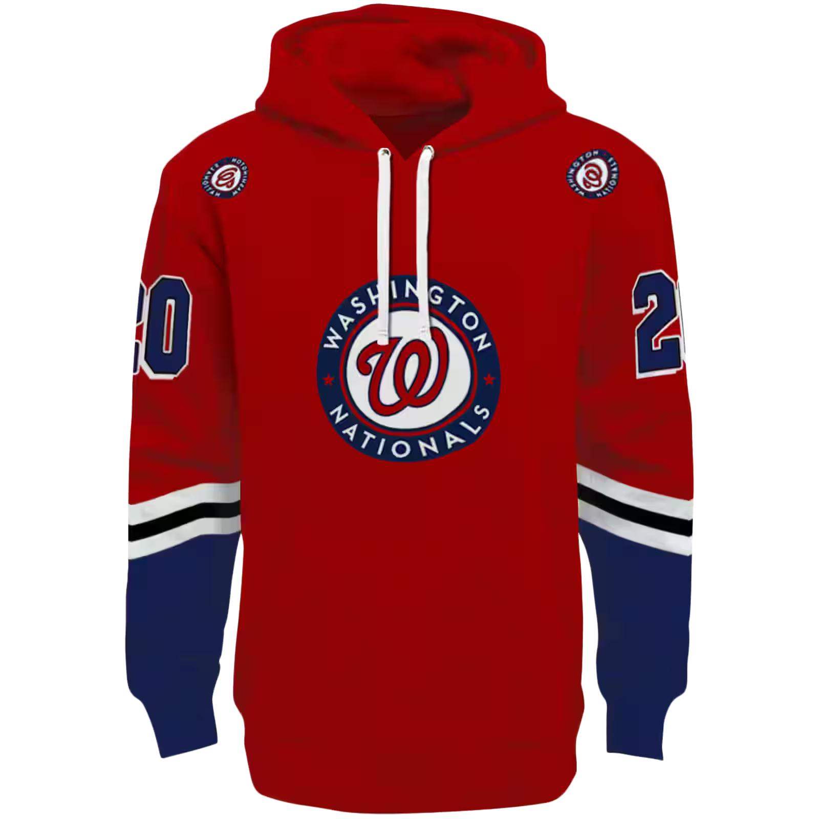 Personalized Washington Nationals Striped Sleeves Red Hoodie