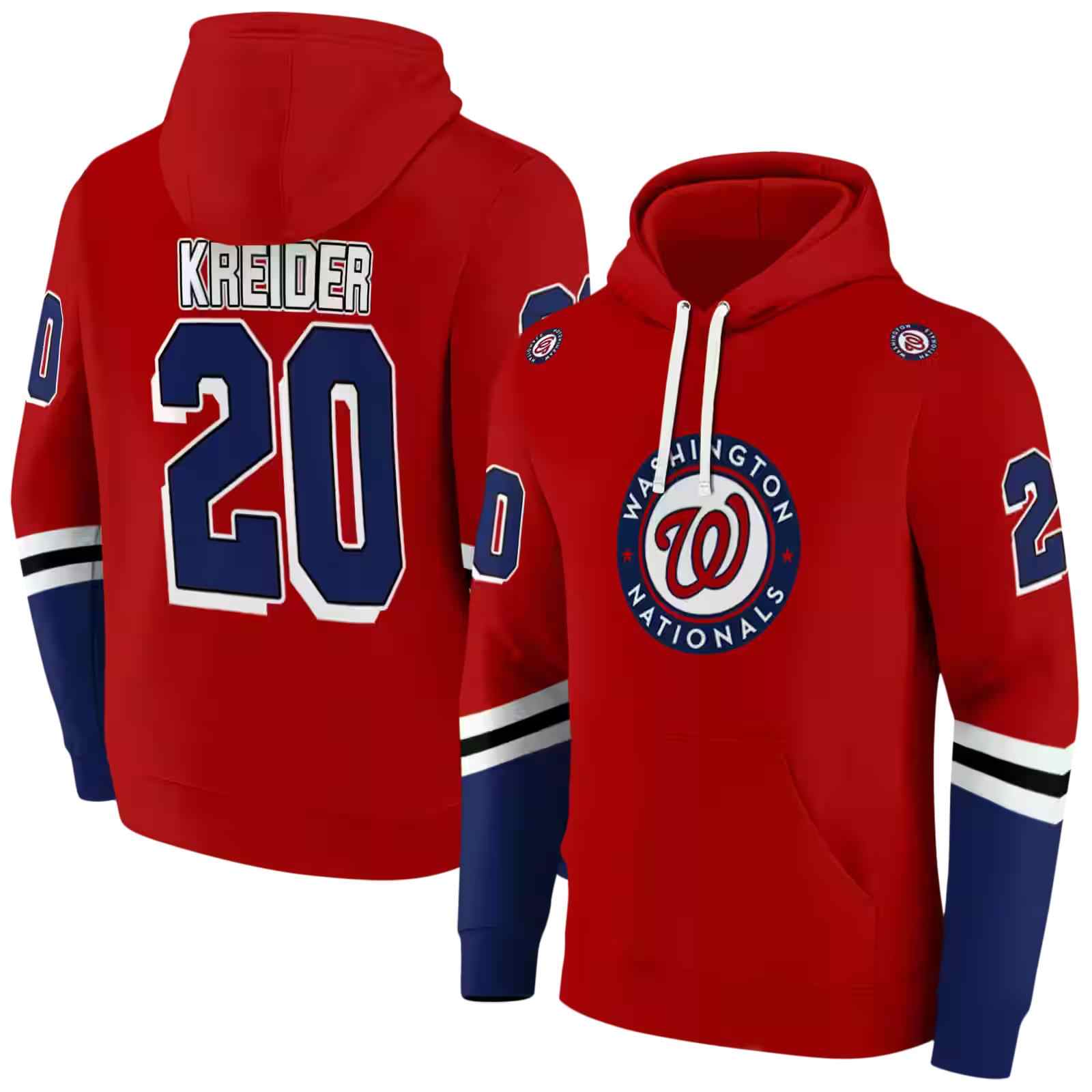 personalized washington nationals striped sleeves red hoodie fashion forward