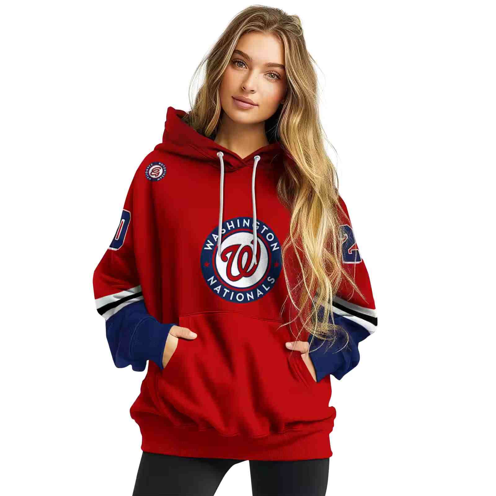 personalized washington nationals striped sleeves red hoodie high quality