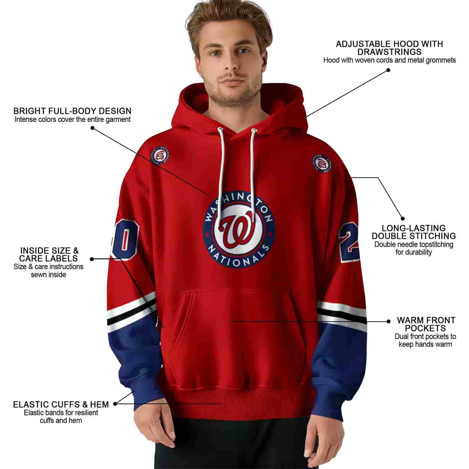 personalized washington nationals striped sleeves red hoodie latest model